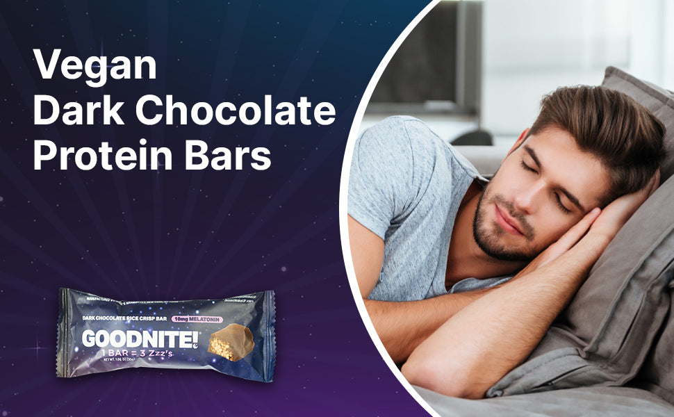 GoodNite! Chocolate Protein Bars with 10mg Melatonin & L-Theanine, Vegan, Gluten-Free, Kosher, Dark Chocolate - Relaxation and Sleep Support - 6 Pack