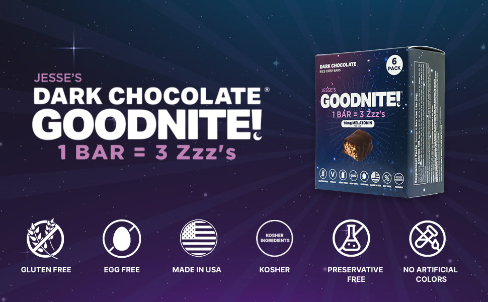 GoodNite! Chocolate Protein Bars with 10mg Melatonin & L-Theanine, Vegan, Gluten-Free, Kosher, Dark Chocolate - Relaxation and Sleep Support - 6 Pack