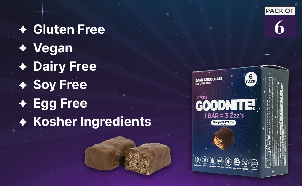 GoodNite! Chocolate Protein Bars with 10mg Melatonin & L-Theanine, Vegan, Gluten-Free, Kosher, Dark Chocolate - Relaxation and Sleep Support - 6 Pack