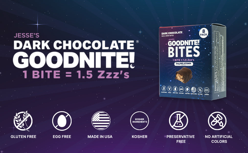 GoodNite! Chocolate Protein Bites with 5mg Melatonin & L-Theanine, Vegan, Gluten-Free, Kosher, Dark Chocolate - Relaxation and Sleep Support - 8 Pack