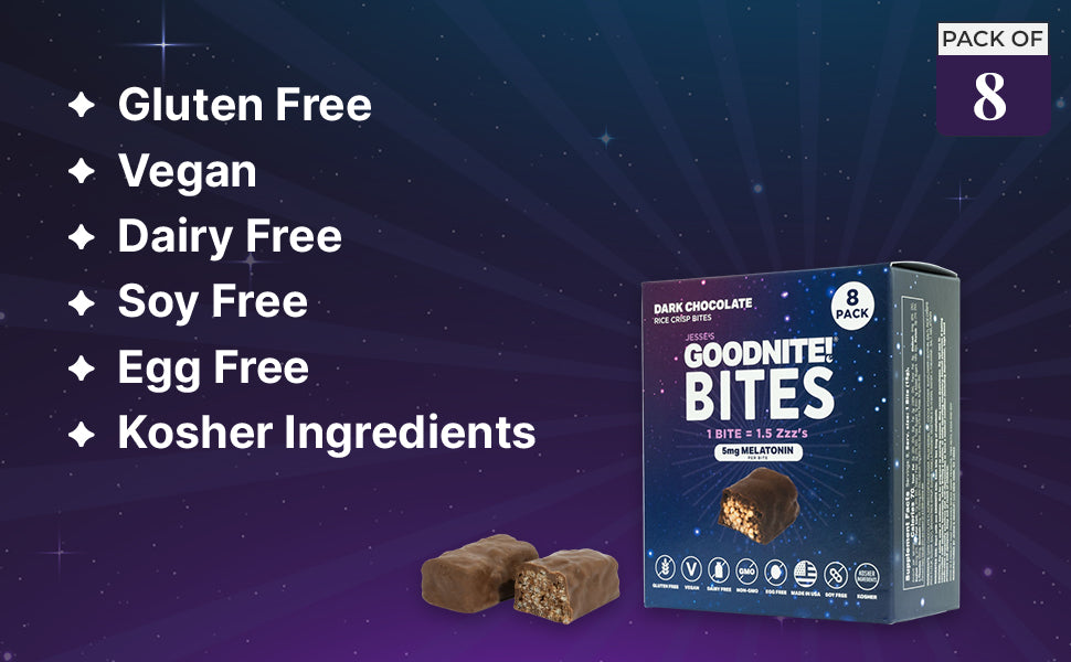 GoodNite! Chocolate Protein Bites with 5mg Melatonin & L-Theanine, Vegan, Gluten-Free, Kosher, Dark Chocolate - Relaxation and Sleep Support - 8 Pack