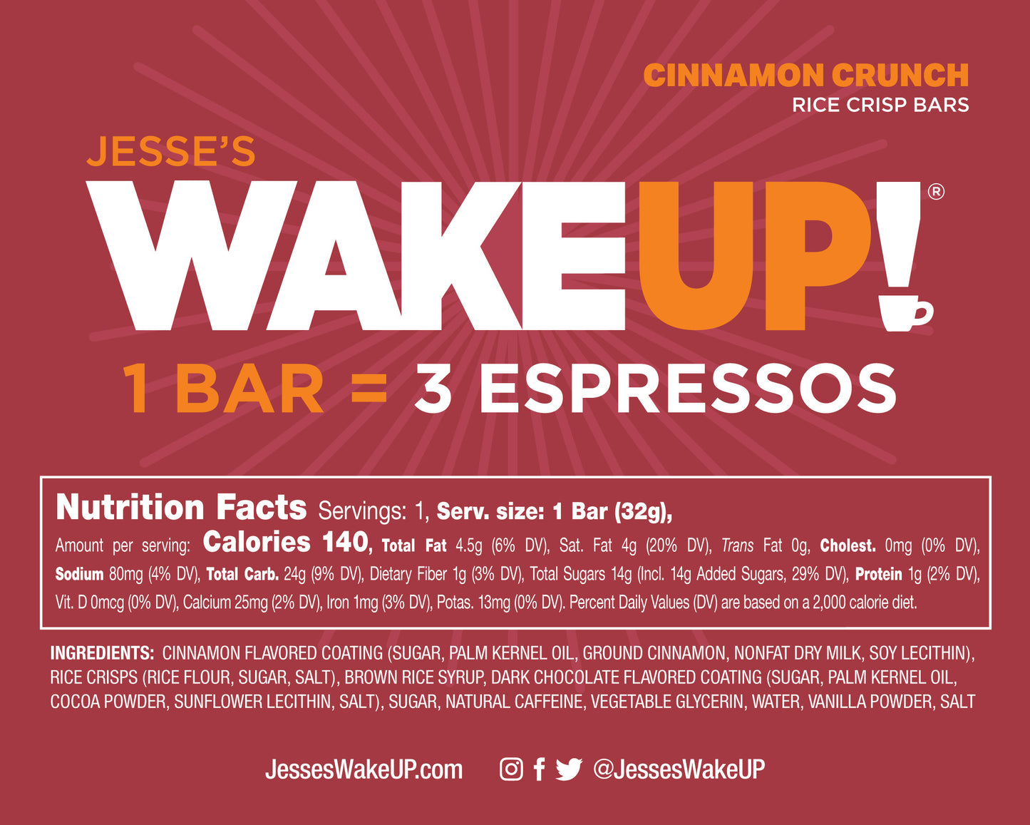 Jesse's WakeUP! 1 Bar = 3 Espressos (Cinnamon Crunch)