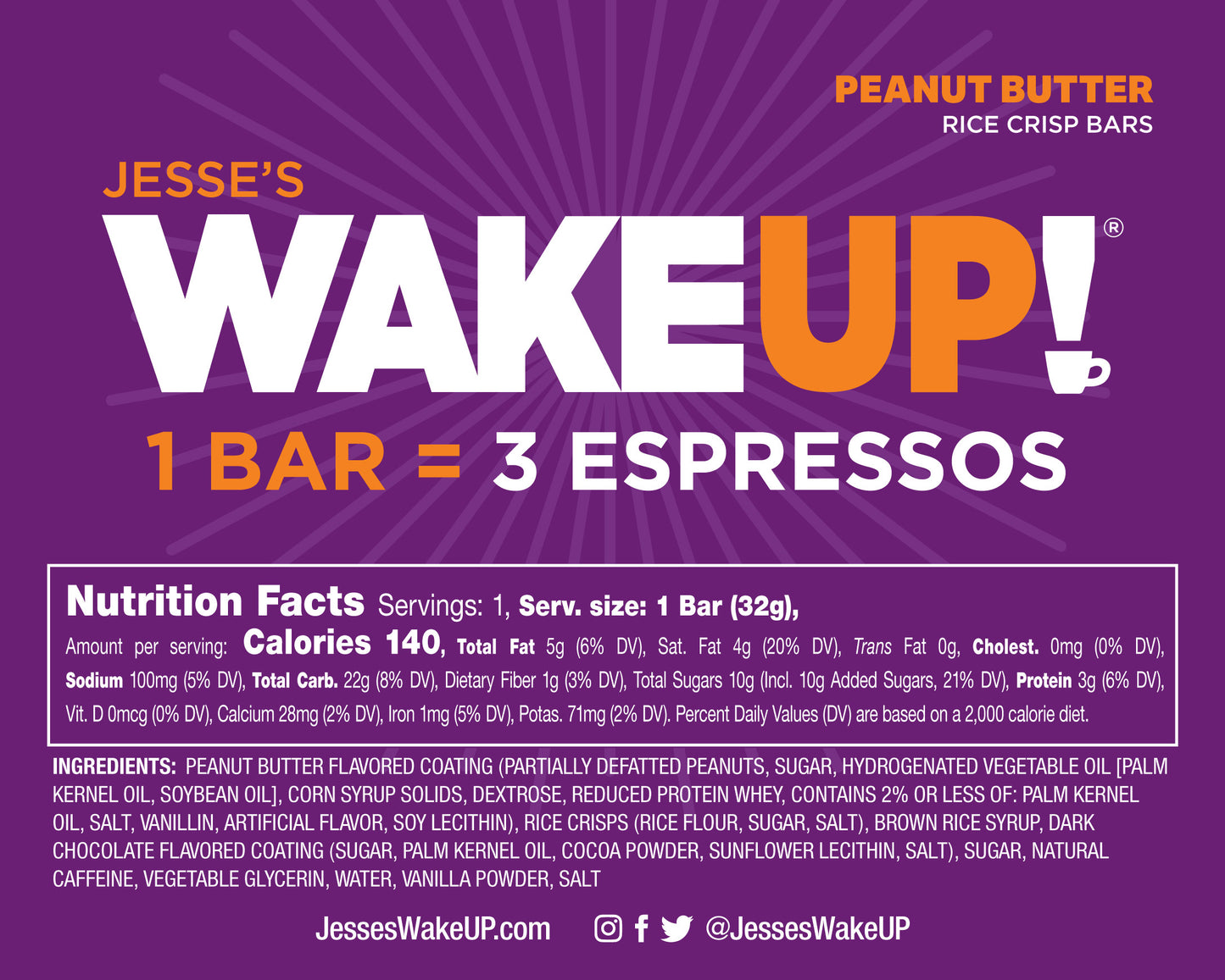 WakeUP! Peanut Butter Bars (1 Bar = 3 Espressos)