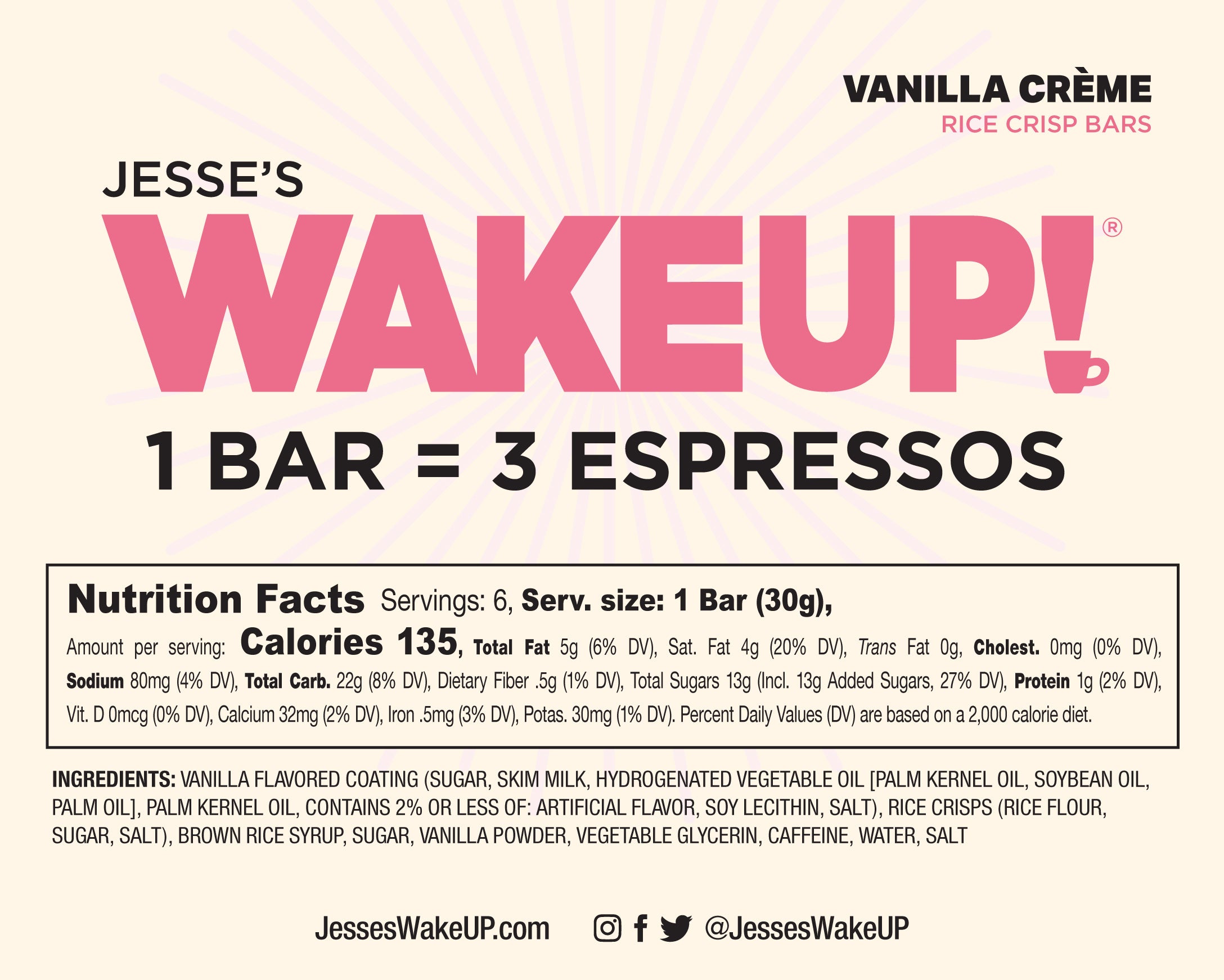 VARIETY PACK (36 Bars, 6 Cartons) WakeUP! Caffeinated Protein Bars, All 6 Flavor