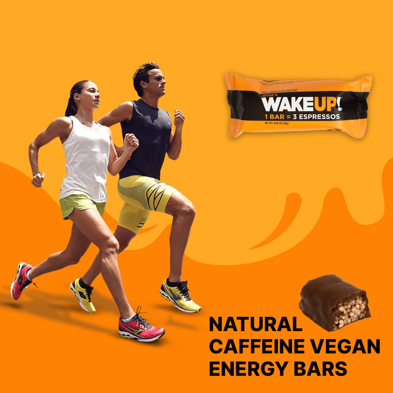 WAKE UP! Caffeinated Chocolate Protein Bars - Gluten Free, Vegan, 350mg Caffeine (1 Bar = 3 Espressos) - Boosts Focus and Clarity - Kosher Ingredients - 6 Pack