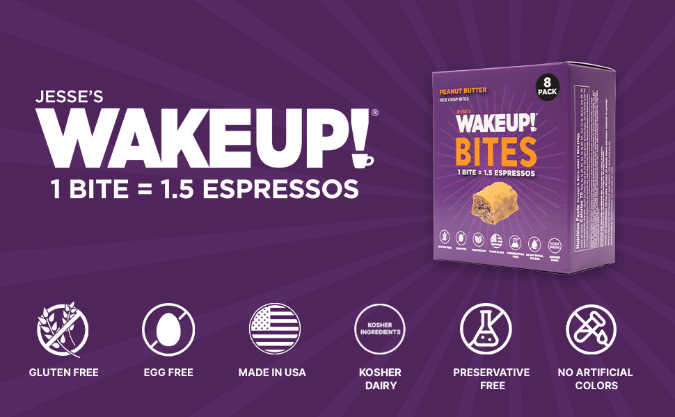 WAKE UP! Caffeinated Protein Bites Value Pack – 6 Cartons (48 Bites) – 3 Caramel & 3 Peanut Butter – 175mg Caffeine (1 Bite = 1.5 Espressos) – Gluten-Free, Vegetarian, Kosher – Boosts Focus & Clarity