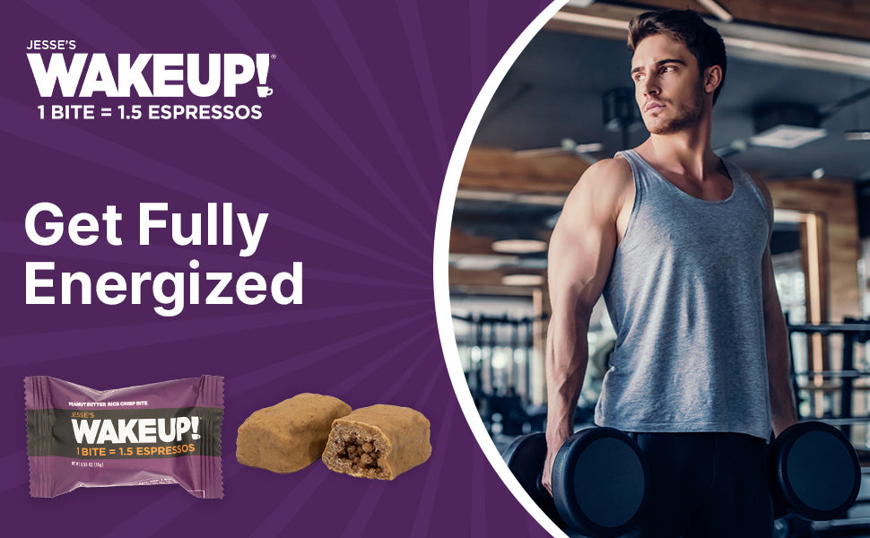 WAKE UP! Caffeinated Peanut Butter Protein Bites - Gluten Free, Vegetarian, 175mg Caffeine (1 Bite = 1.5 Espressos) - Boosts Focus and Clarity - Kosher Ingredients - 8 Pack