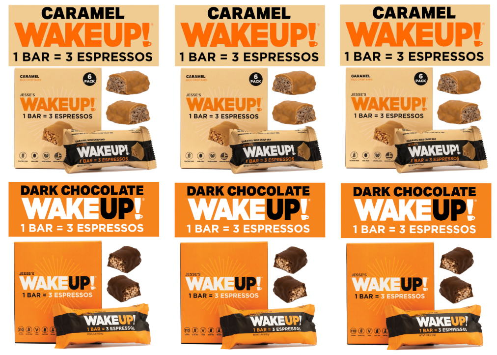 WAKE UP! Caffeinated Protein Bars Value Pack – 6 Cartons (36 Bars) – 3 Caramel & 3 Dark Chocolate – 350mg Caffeine (1 Bar = 3 Espressos) – Gluten-Free, Vegetarian, Kosher – Boosts Focus & Clarity