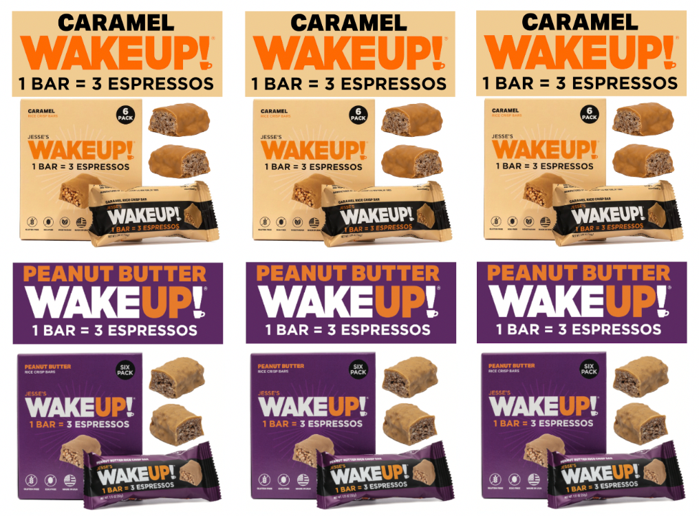 WAKE UP! Caffeinated Protein Bars Value Pack – 6 Cartons (36 Bars) – 3 Caramel & 3 Peanut Butter – 350mg Caffeine (1 Bar = 3 Espressos) – Gluten-Free, Vegetarian, Kosher – Boosts Focus & Clarity