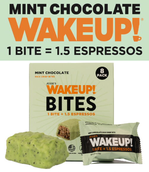 WAKE UP! Caffeinated Mint Chocolate Protein Bites - Gluten Free, Vegetarian, 175mg Caffeine (1 Bite = 1.5 Espressos) - Boosts Focus and Clarity - Kosher Ingredients - 8 Pack