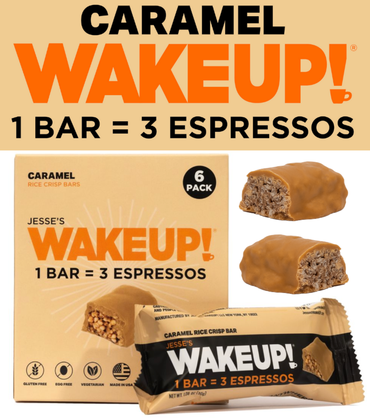 WakeUP! Caramel Bars (1 Bar = 3 Espressos)
