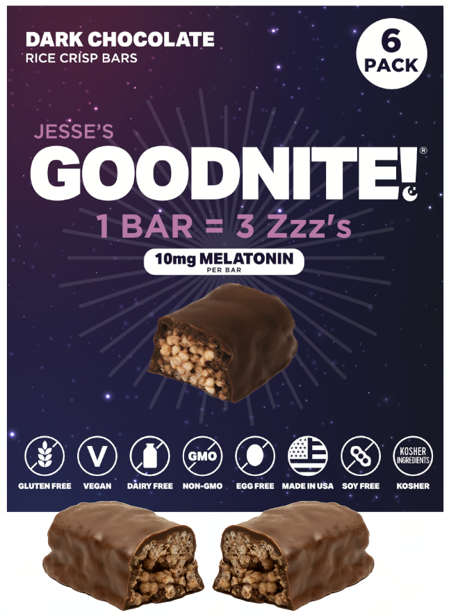 GoodNite! Chocolate Protein Bars with 10mg Melatonin & L-Theanine, Vegan, Gluten-Free, Kosher, Dark Chocolate - Relaxation and Sleep Support (6 Pack)