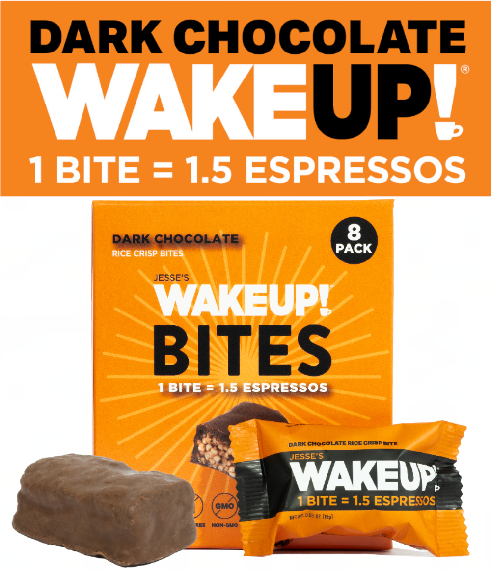 WAKE UP! Caffeinated Chocolate Protein Bites - Gluten Free, Vegan, 175mg Caffeine (1 Bite = 1.5 Espressos) - Boosts Focus and Clarity - Kosher Ingredients - 8 Pack