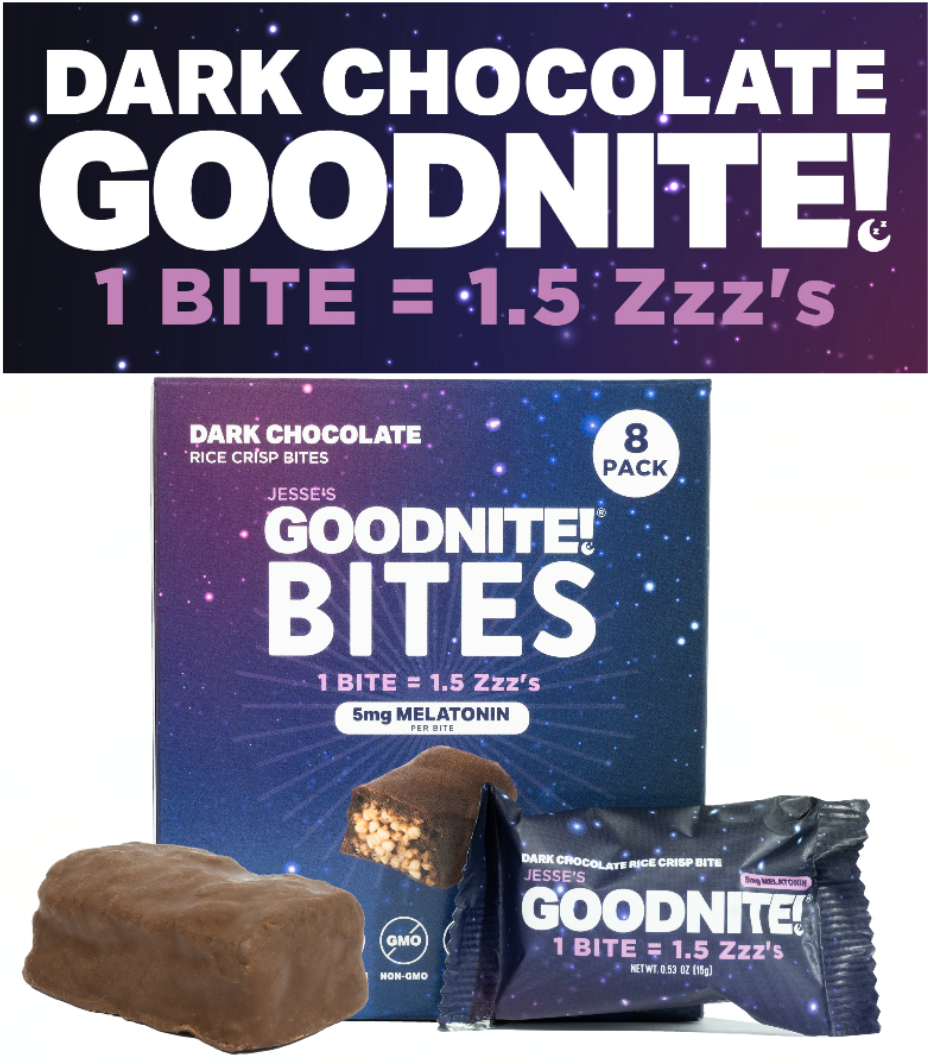 GoodNite! Chocolate Protein Bites with 5mg Melatonin & L-Theanine, Vegan, Gluten-Free, Kosher, Dark Chocolate - Relaxation and Sleep Support - 8 Pack