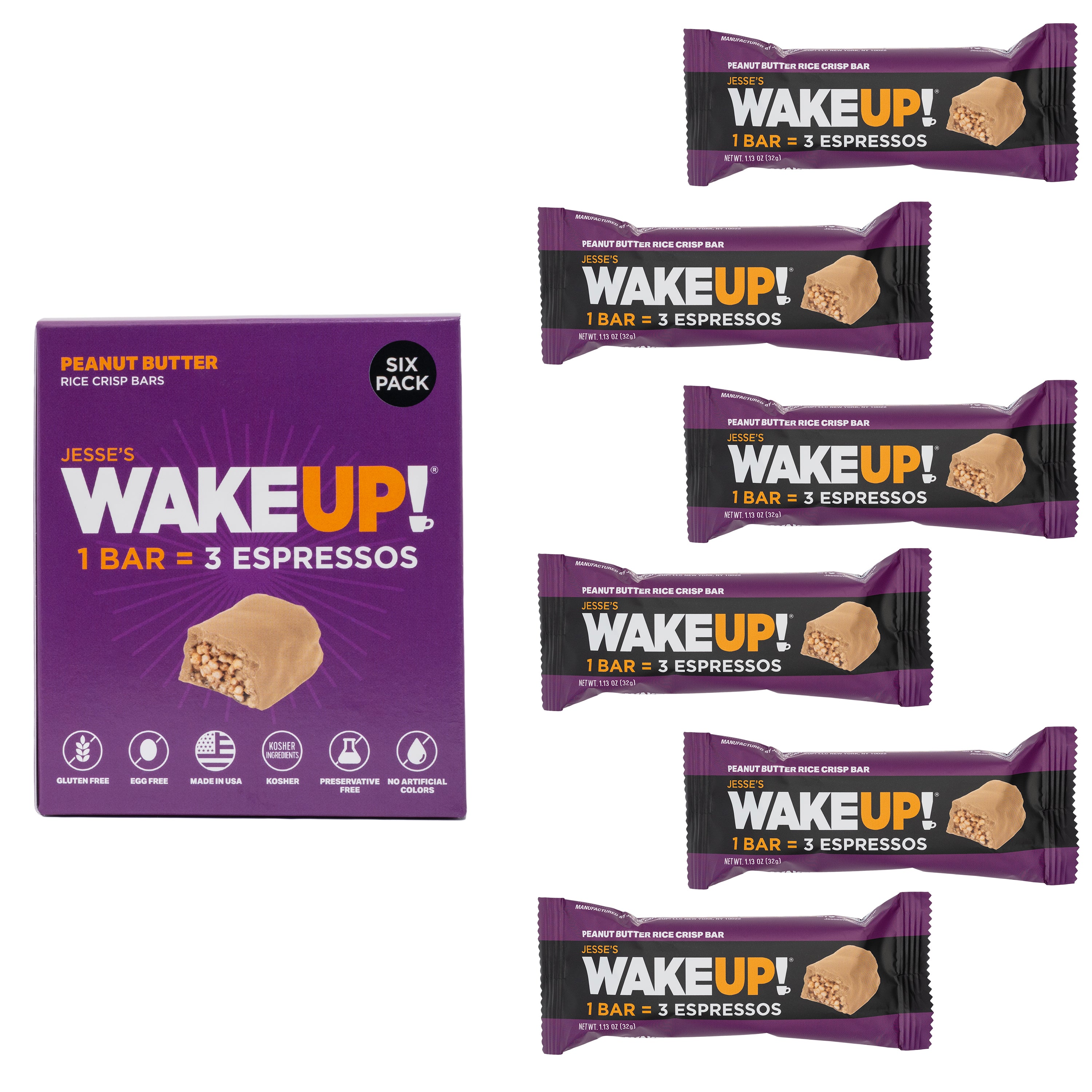 WAKE UP! Caffeinated Protein Bars Value Pack – 6 Cartons (36 Bars) – 3 Caramel & 3 Peanut Butter – 350mg Caffeine (1 Bar = 3 Espressos) – Gluten-Free, Vegetarian, Kosher – Boosts Focus & Clarity