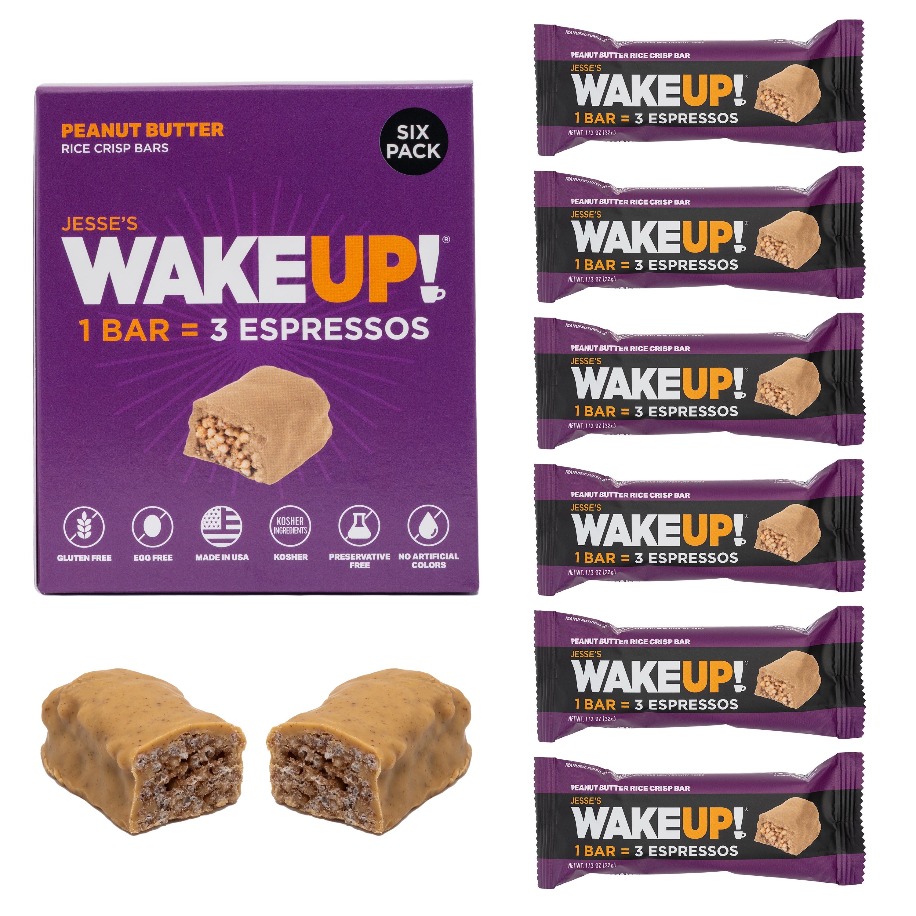 VARIETY PACK (36 Bars, 6 Cartons) WAKE UP! Caffeinated Protein Bars, All 6 Flavor - 350mg Caffeine (1 Bar = 3 Espressos)