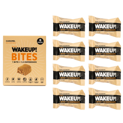 WakeUP! Caffeinated Protein Bites Value Pack – 6 Cartons (48 Bites) – 3 Caramel & 3 Dark Chocolate
