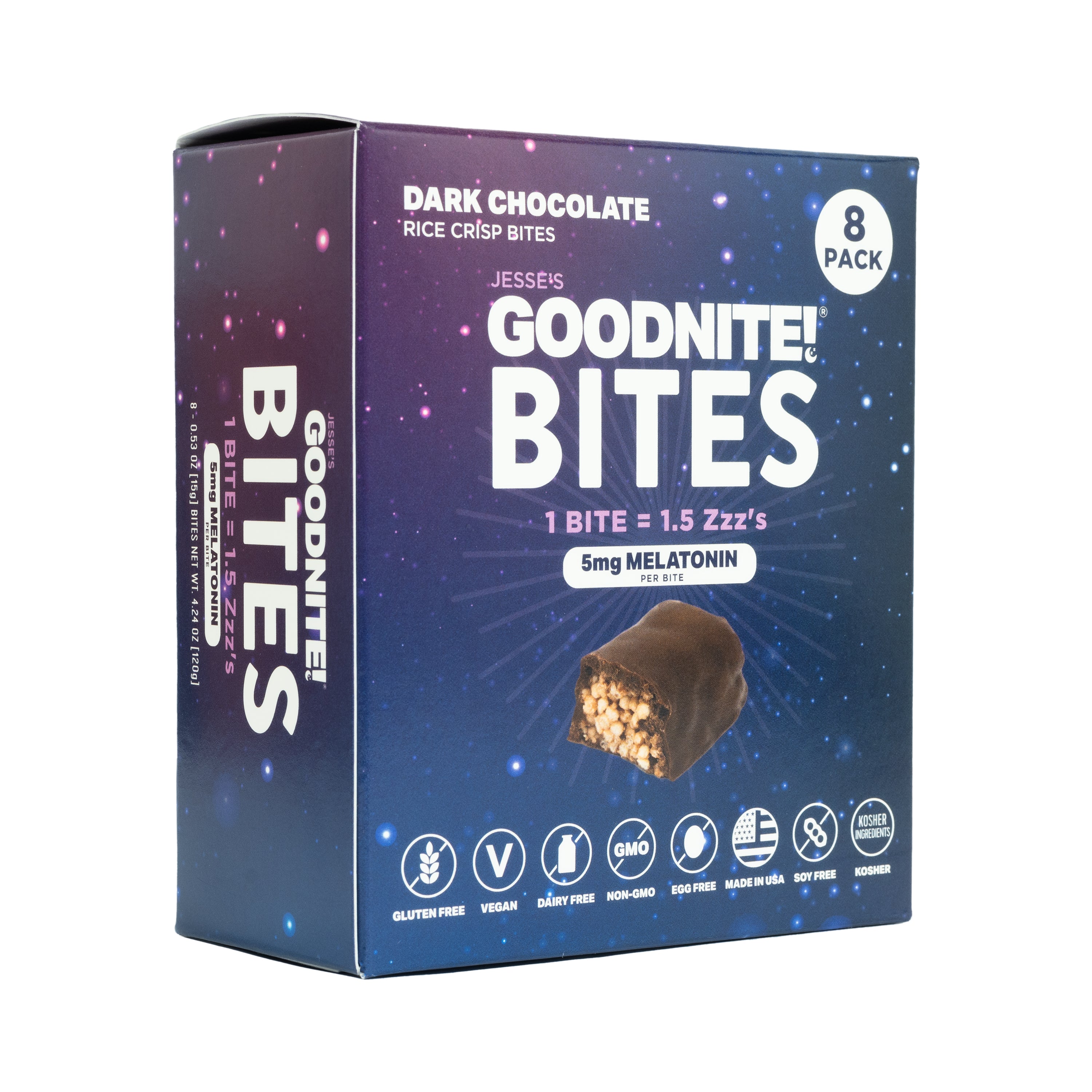 GoodNite! Chocolate Protein Bites with 5mg Melatonin & L-Theanine, Vegan, Gluten-Free, Kosher, Dark Chocolate - Relaxation and Sleep Support - 8 Pack