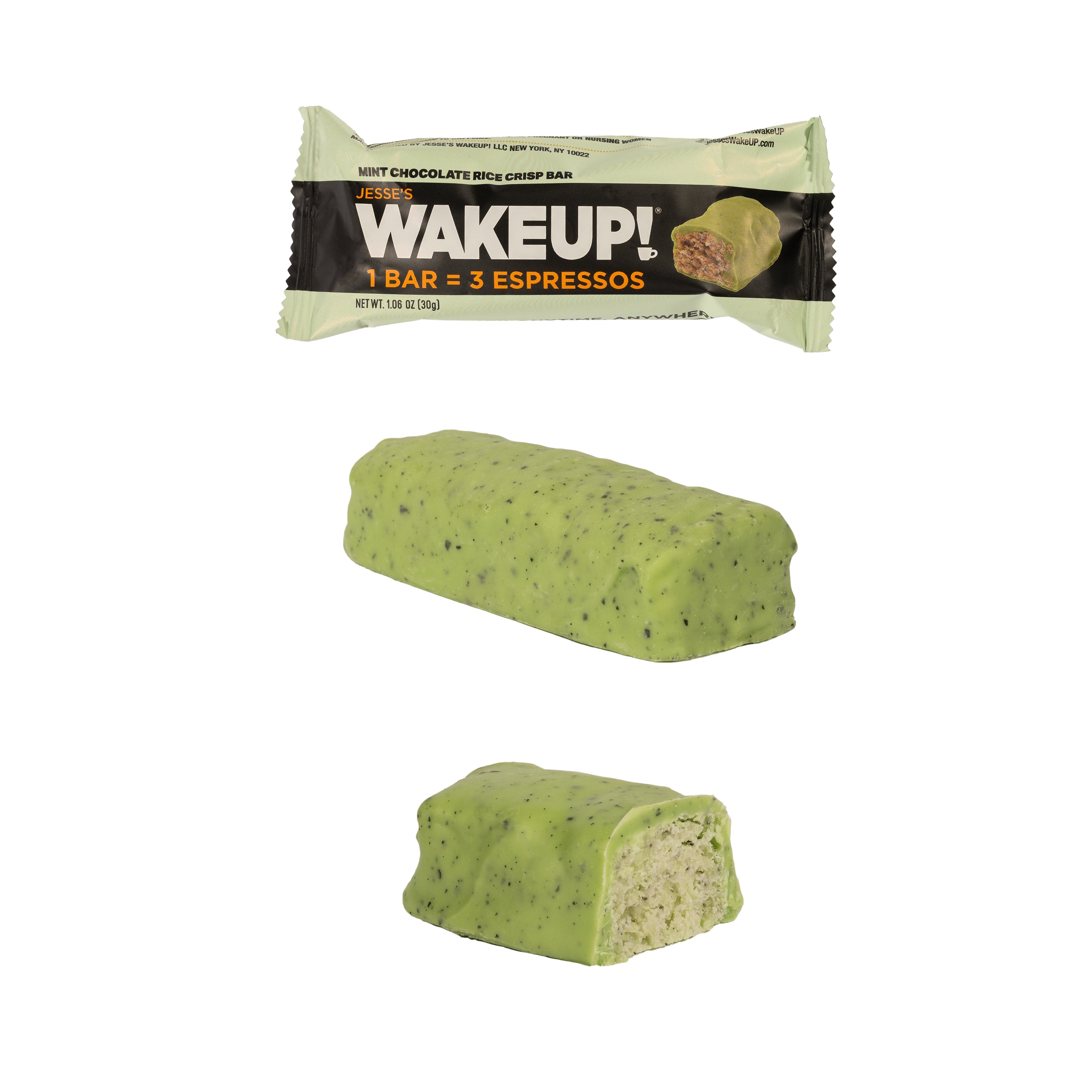 WAKE UP! Caffeinated Mint Chocolate Protein Bars - Gluten Free, Vegetarian, 350mg Caffeine (1 Bar = 3 Espressos) - Boosts Focus and Clarity - Kosher Ingredients - 6 Pack