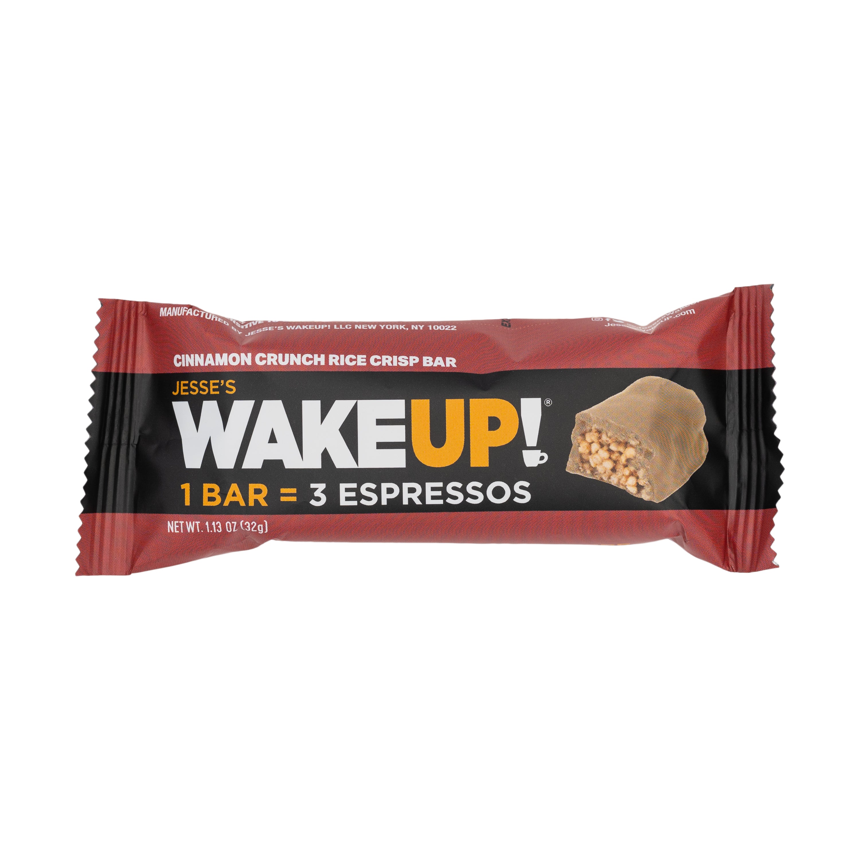 WAKE UP! Caffeinated Cinnamon Crunch Protein Bars - Gluten Free, Vegetarian, 350mg Caffeine (1 Bar = 3 Espressos) - Boosts Focus and Clarity - Kosher Ingredients - 6 Pack