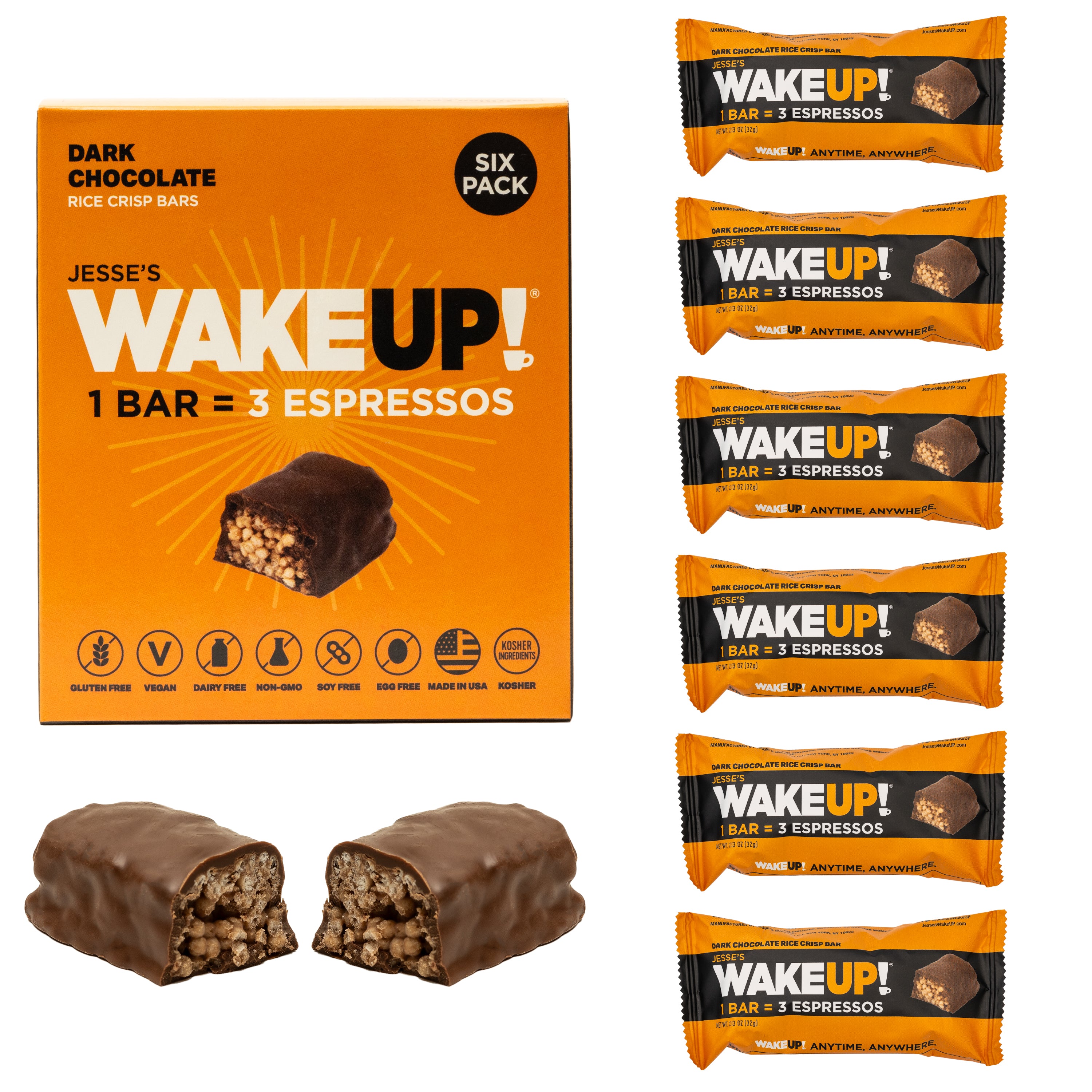 VARIETY PACK (36 Bars, 6 Cartons) WAKE UP! Caffeinated Protein Bars, All 6 Flavor - 350mg Caffeine (1 Bar = 3 Espressos)