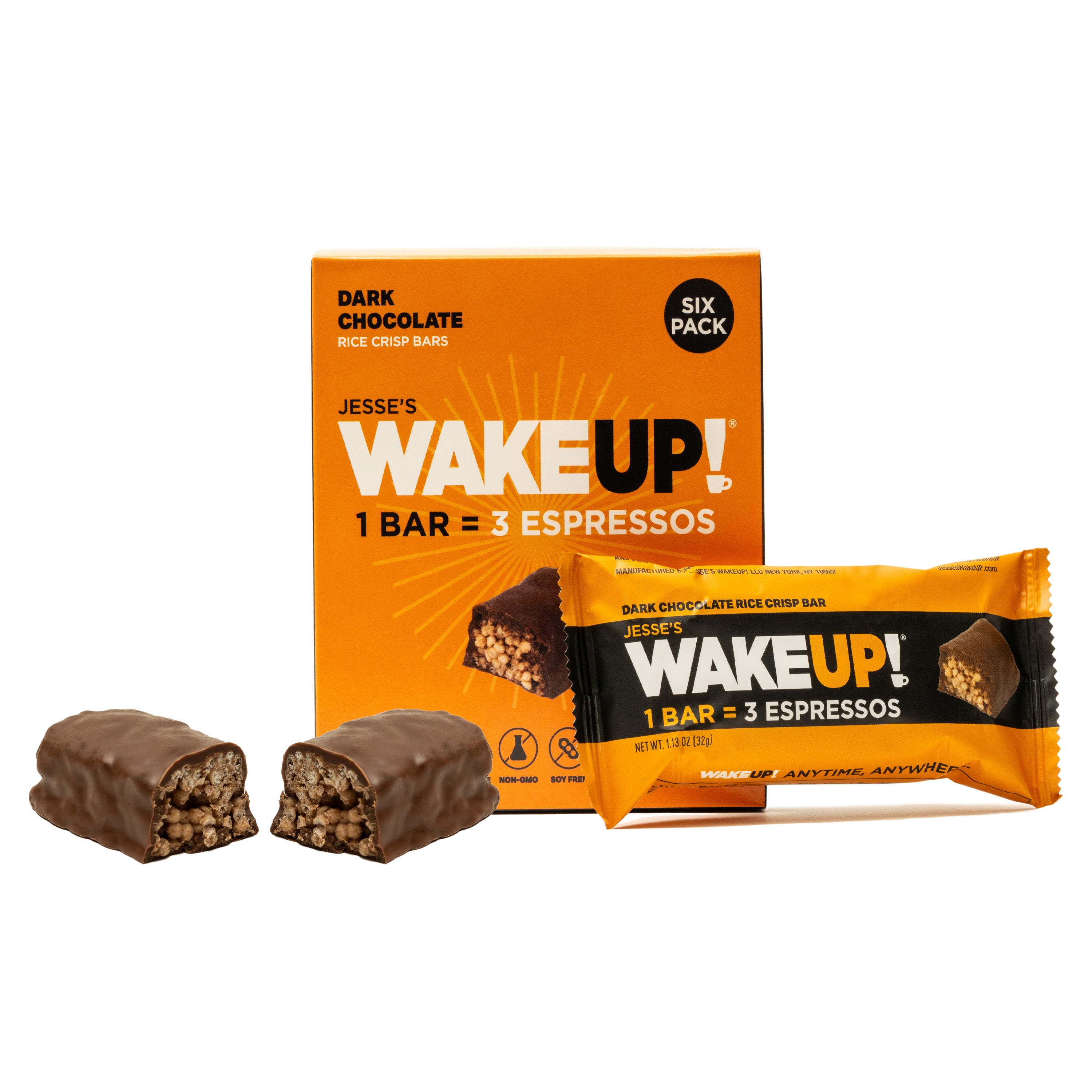 WAKE UP! Caffeinated Chocolate Protein Bars - Gluten Free, Vegan, 350mg Caffeine (1 Bar = 3 Espressos) - Boosts Focus and Clarity - Kosher Ingredients - 6 Pack