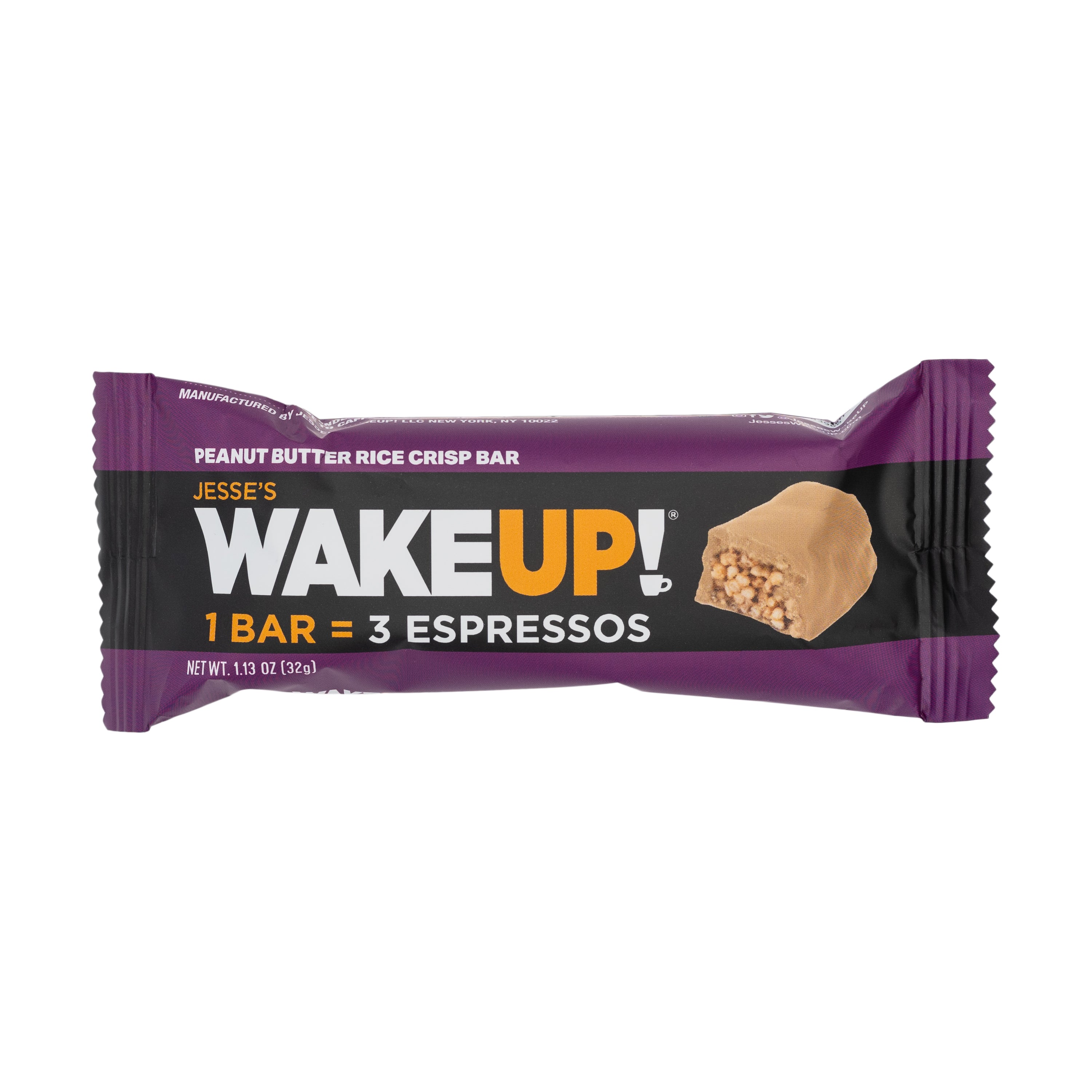 WAKE UP! Caffeinated Peanut Butter Protein Bars - Gluten Free, Vegetarian, 350mg Caffeine (1 Bar = 3 Espressos) - Boosts Focus and Clarity - Kosher Ingredients - 6 Pack