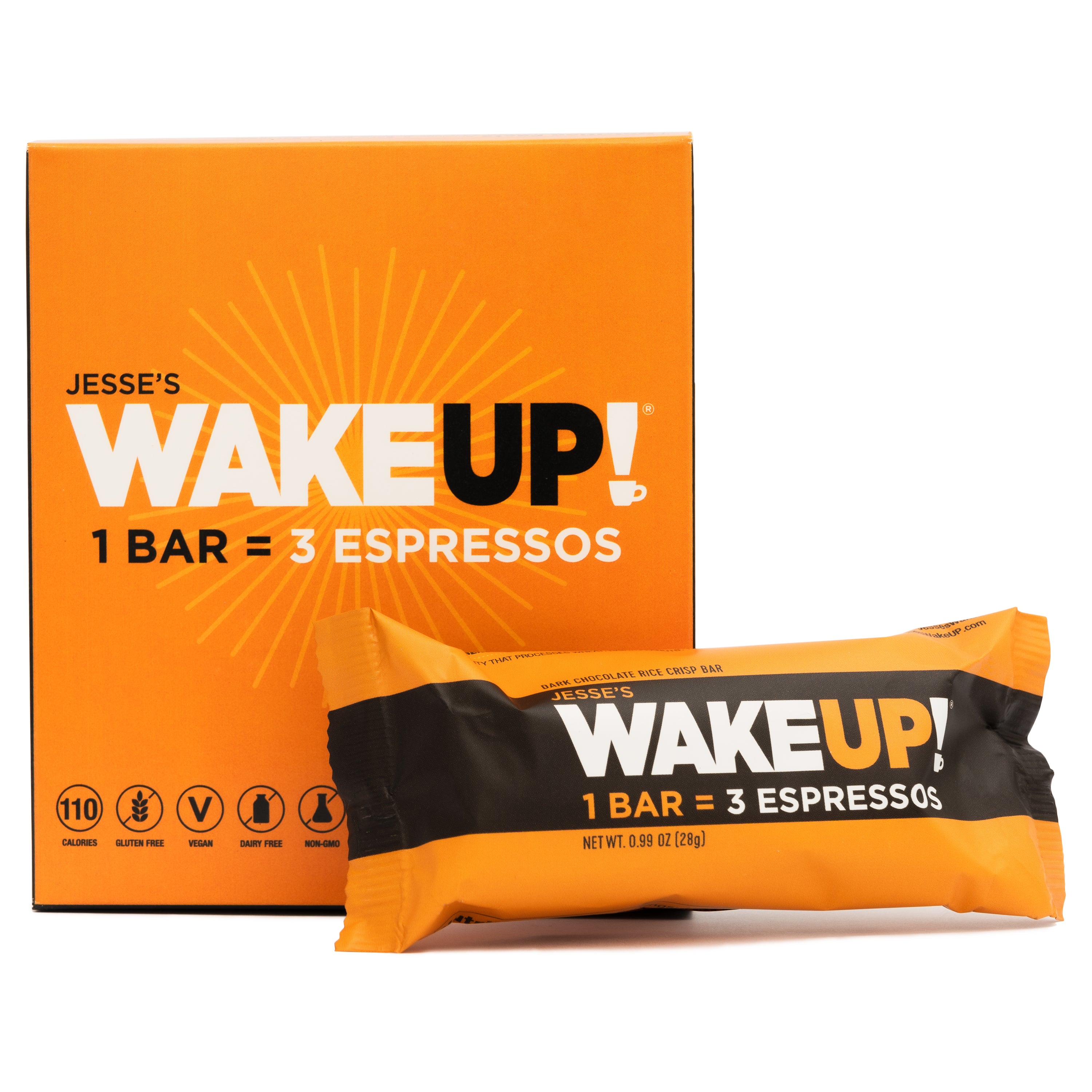 WAKE UP! Caffeinated Chocolate Protein Bars - Gluten Free, Vegan, 350mg Caffeine (1 Bar = 3 Espressos) - Boosts Focus and Clarity - Kosher Ingredients - 6 Pack