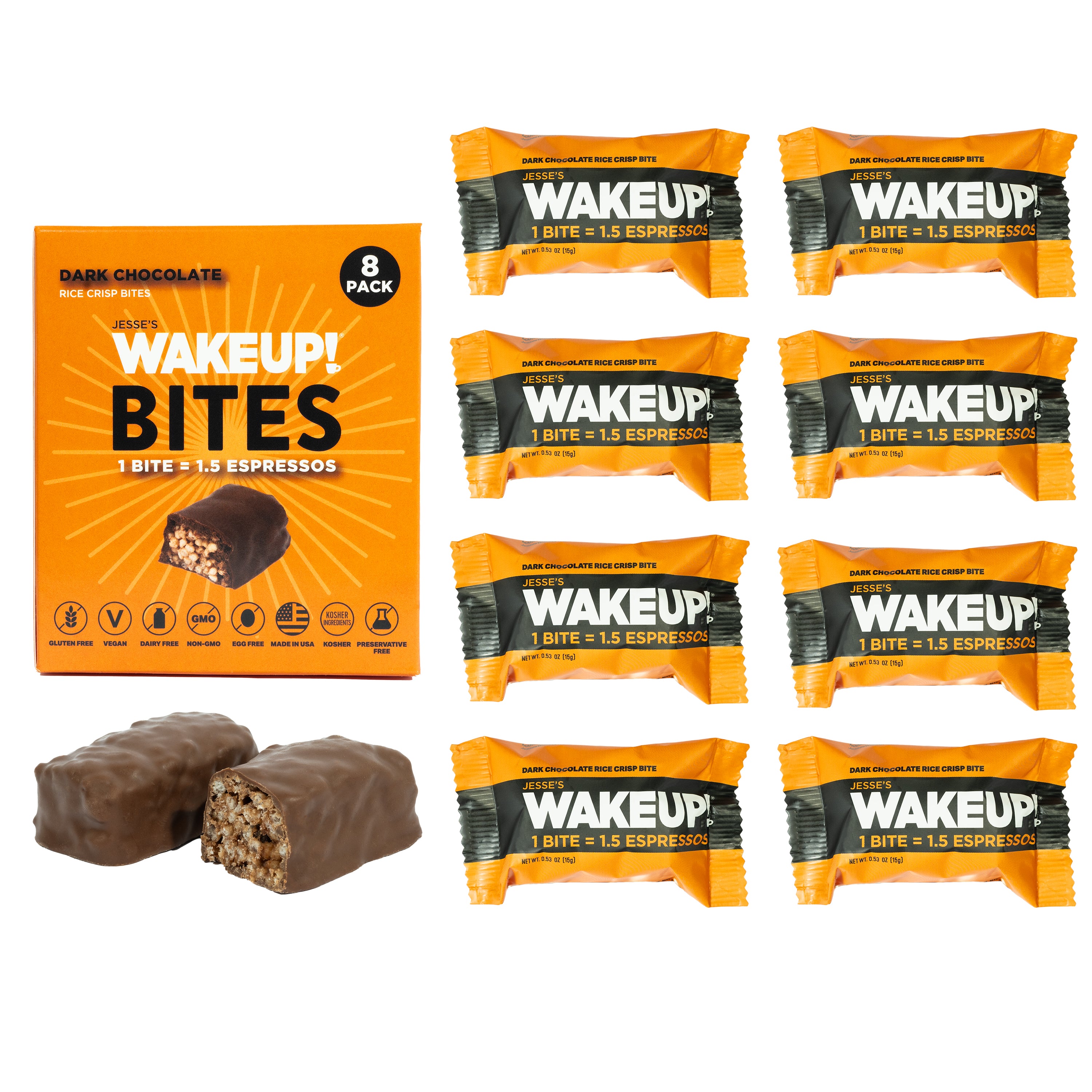 WakeUP! Caffeinated Protein Bites Value Pack – 6 Cartons (48 Bites) – 3 Caramel & 3 Dark Chocolate