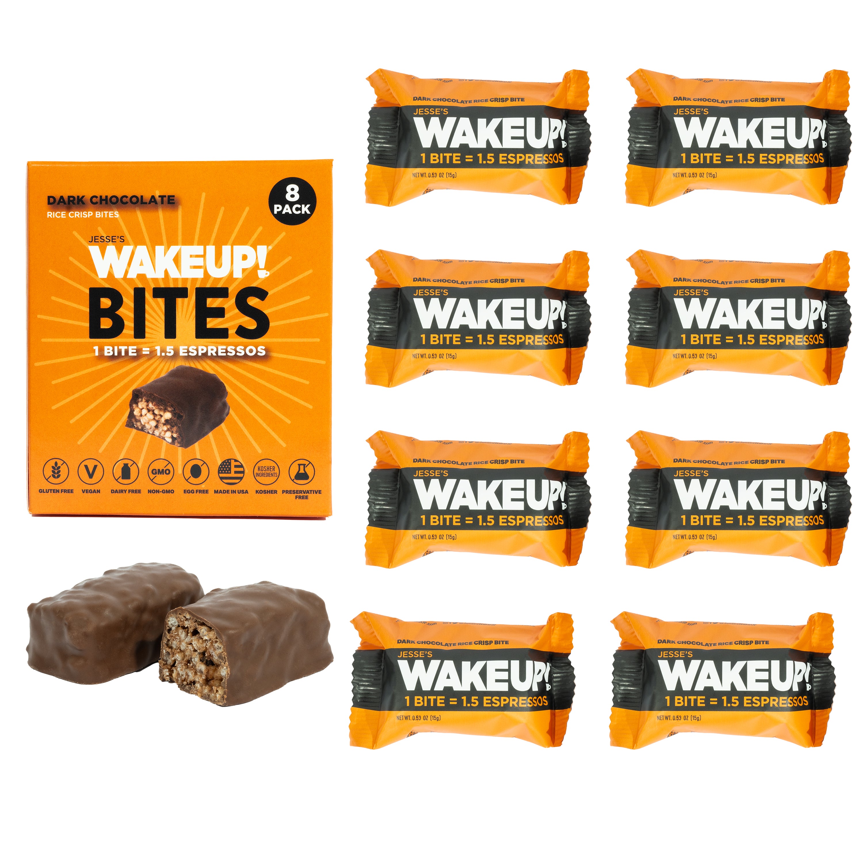 WakeUP! Caffeinated Protein Bites Value Pack – 6 Cartons (48 Bites) – 3 Caramel & 3 Dark Chocolate