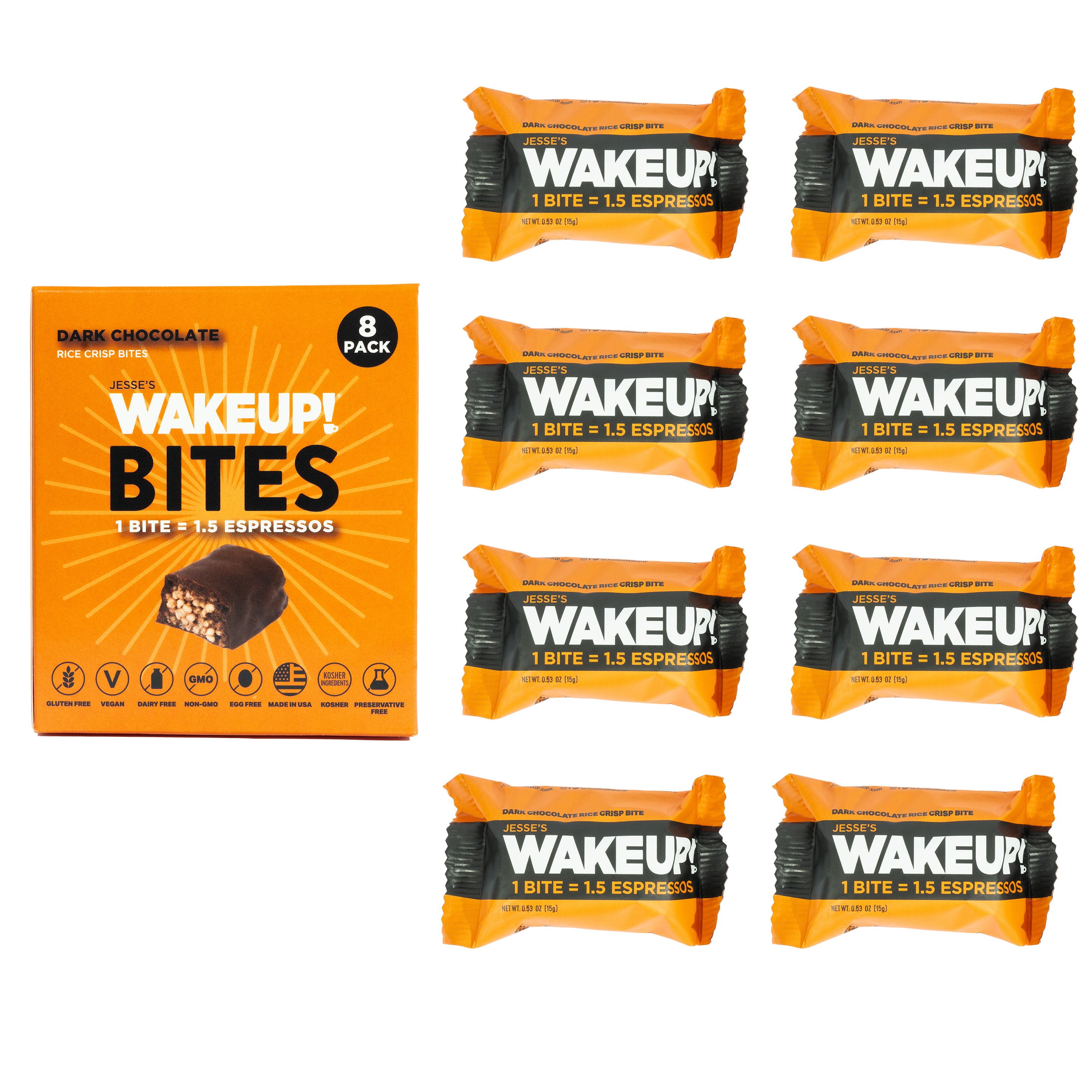 WakeUP! Caffeinated Protein Bites Value Pack – 6 Cartons (48 Bites) – 3 Caramel & 3 Dark Chocolate
