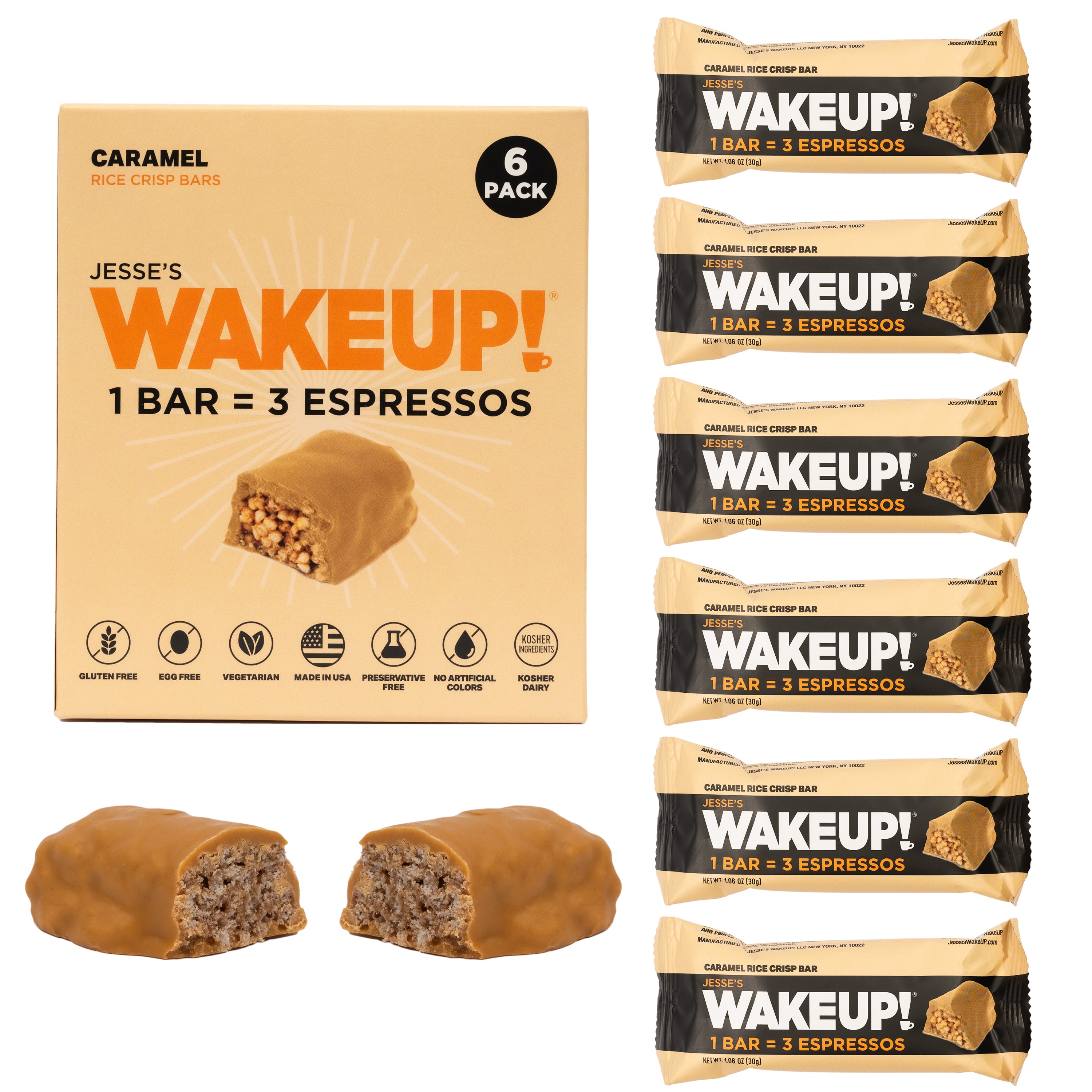 VARIETY PACK (36 Bars, 6 Cartons) WAKE UP! Caffeinated Protein Bars, All 6 Flavor - 350mg Caffeine (1 Bar = 3 Espressos)