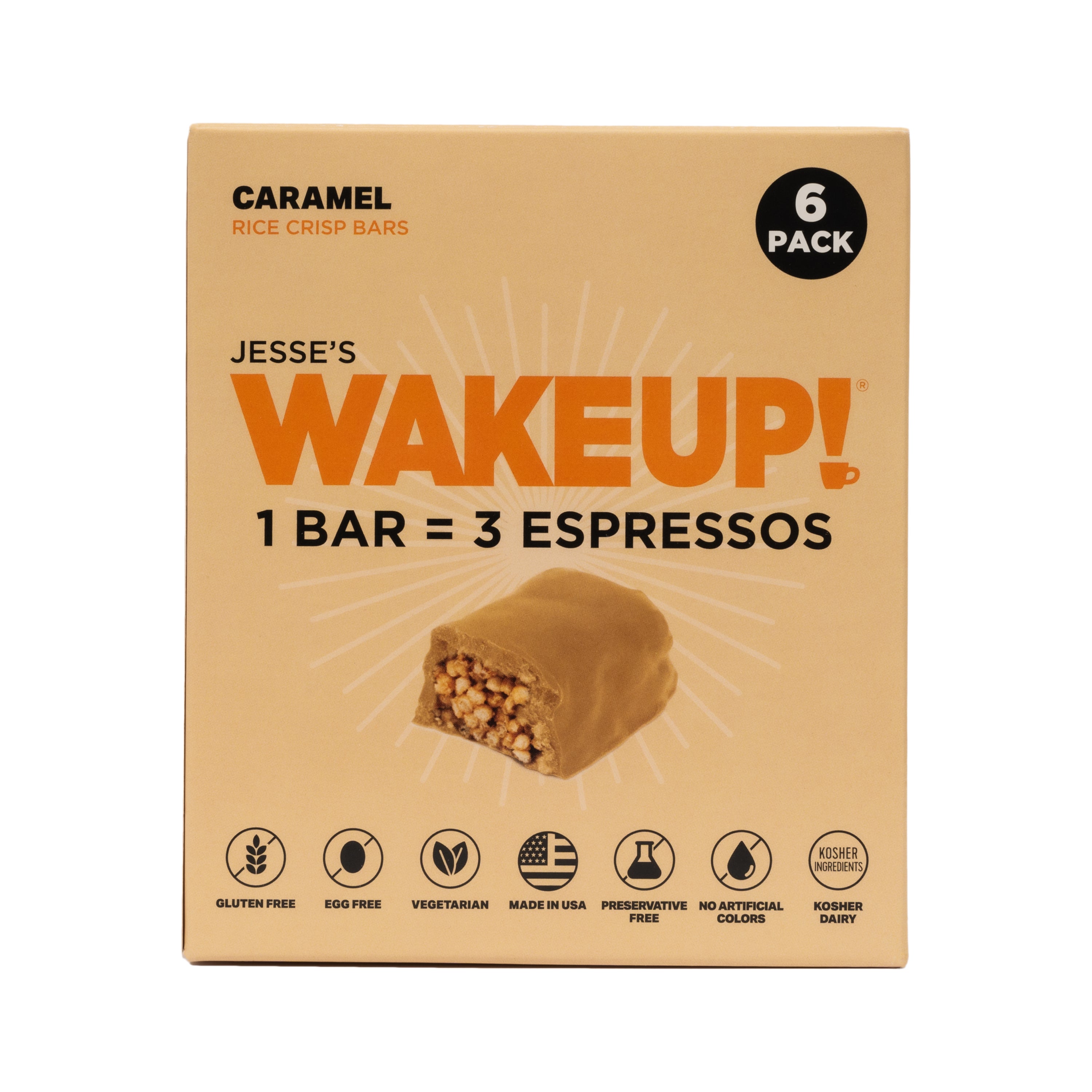 WAKE UP! Caffeinated Protein Bars Value Pack – 6 Cartons (36 Bars) – 3 Caramel & 3 Dark Chocolate – 350mg Caffeine (1 Bar = 3 Espressos) – Gluten-Free, Vegetarian, Kosher – Boosts Focus & Clarity