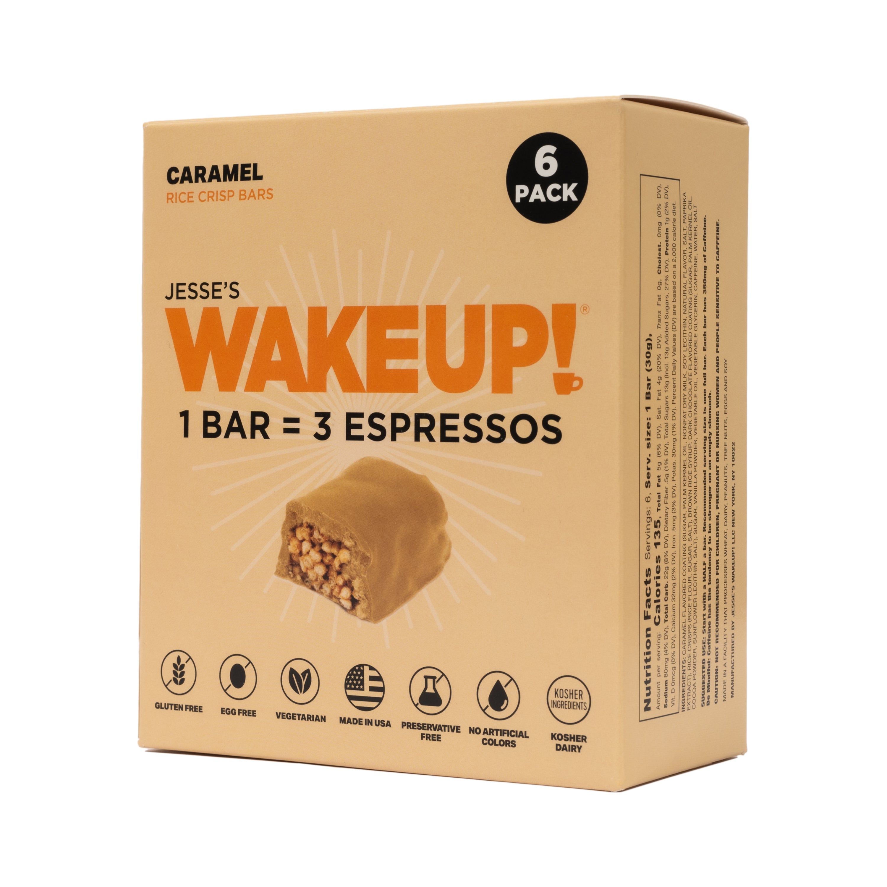 WAKE UP! Caffeinated Protein Bars Value Pack – 6 Cartons (36 Bars) – 3 Caramel & 3 Dark Chocolate – 350mg Caffeine (1 Bar = 3 Espressos) – Gluten-Free, Vegetarian, Kosher – Boosts Focus & Clarity