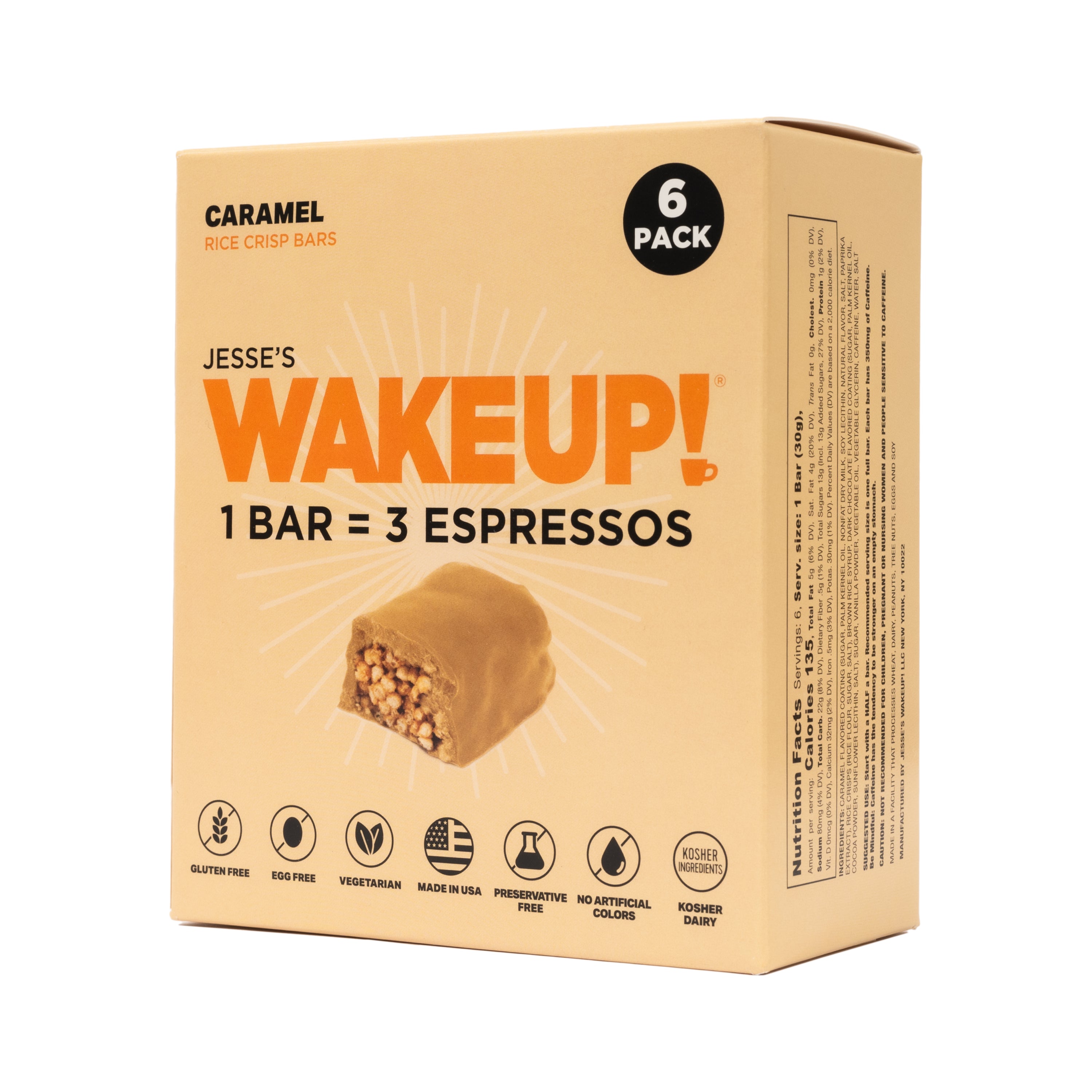 WAKE UP! Caffeinated Protein Bars Value Pack – 6 Cartons (36 Bars) – 3 Caramel & 3 Dark Chocolate – 350mg Caffeine (1 Bar = 3 Espressos) – Gluten-Free, Vegetarian, Kosher – Boosts Focus & Clarity