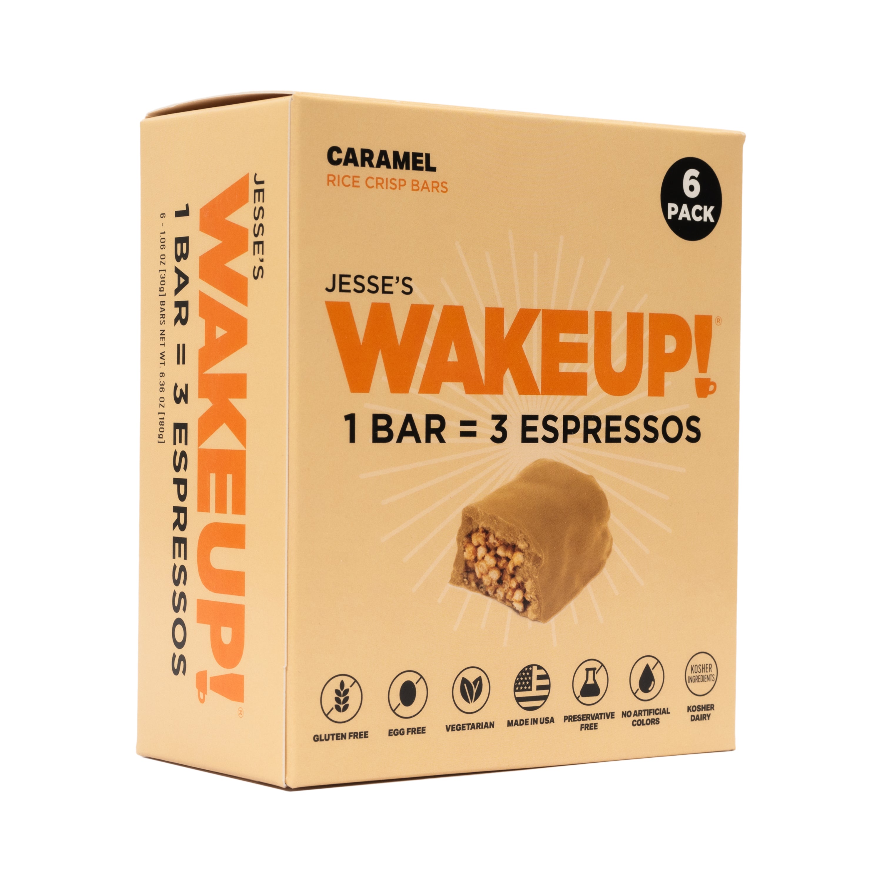 WAKE UP! Caffeinated Protein Bars Value Pack – 6 Cartons (36 Bars) – 3 Caramel & 3 Dark Chocolate – 350mg Caffeine (1 Bar = 3 Espressos) – Gluten-Free, Vegetarian, Kosher – Boosts Focus & Clarity