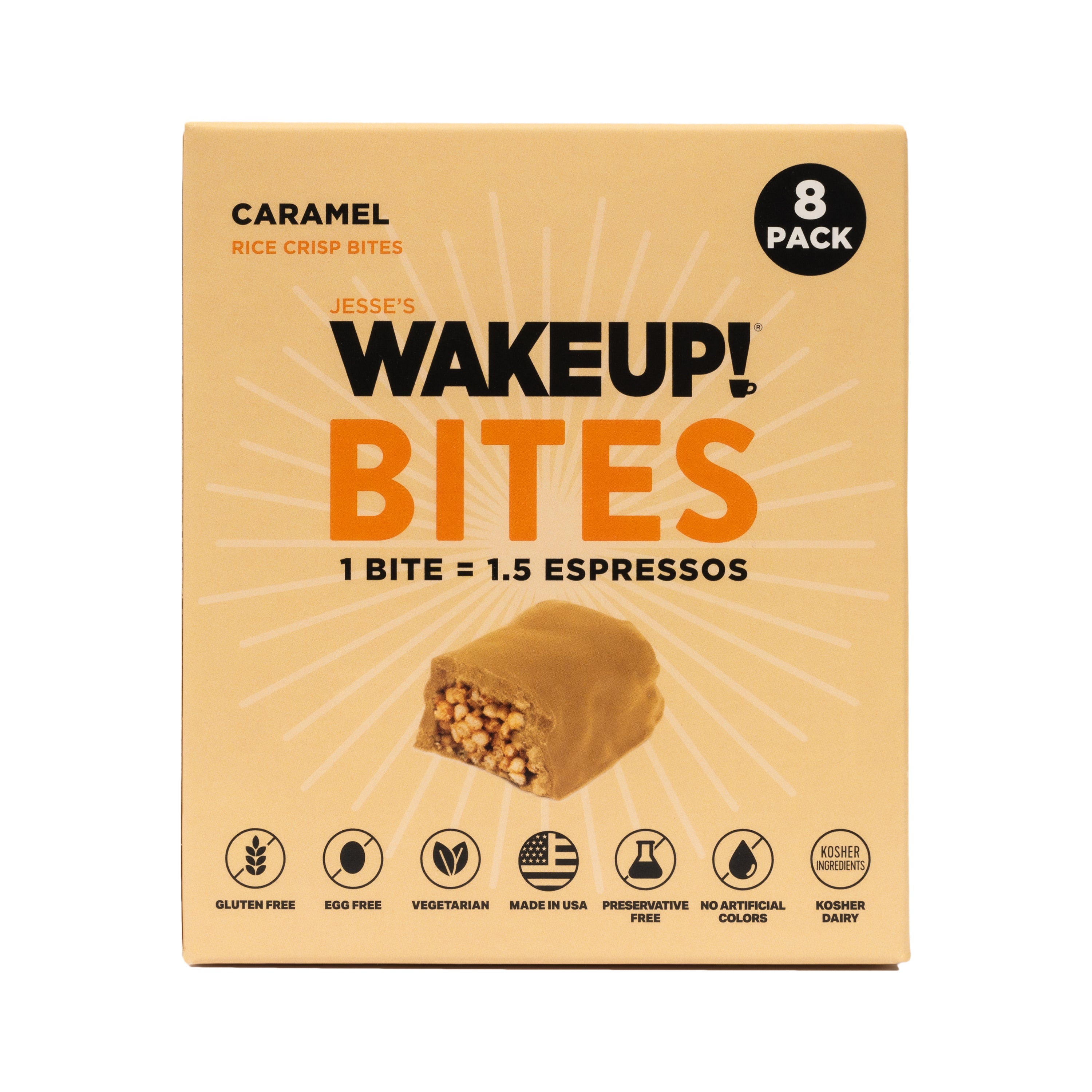 WakeUP! Caffeinated Protein Bites Value Pack – 6 Cartons (48 Bites) – 3 Caramel & 3 Dark Chocolate