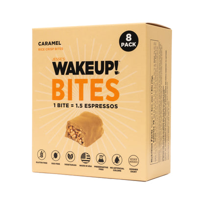 WakeUP! Caffeinated Protein Bites Value Pack – 6 Cartons (48 Bites) – 3 Caramel & 3 Dark Chocolate