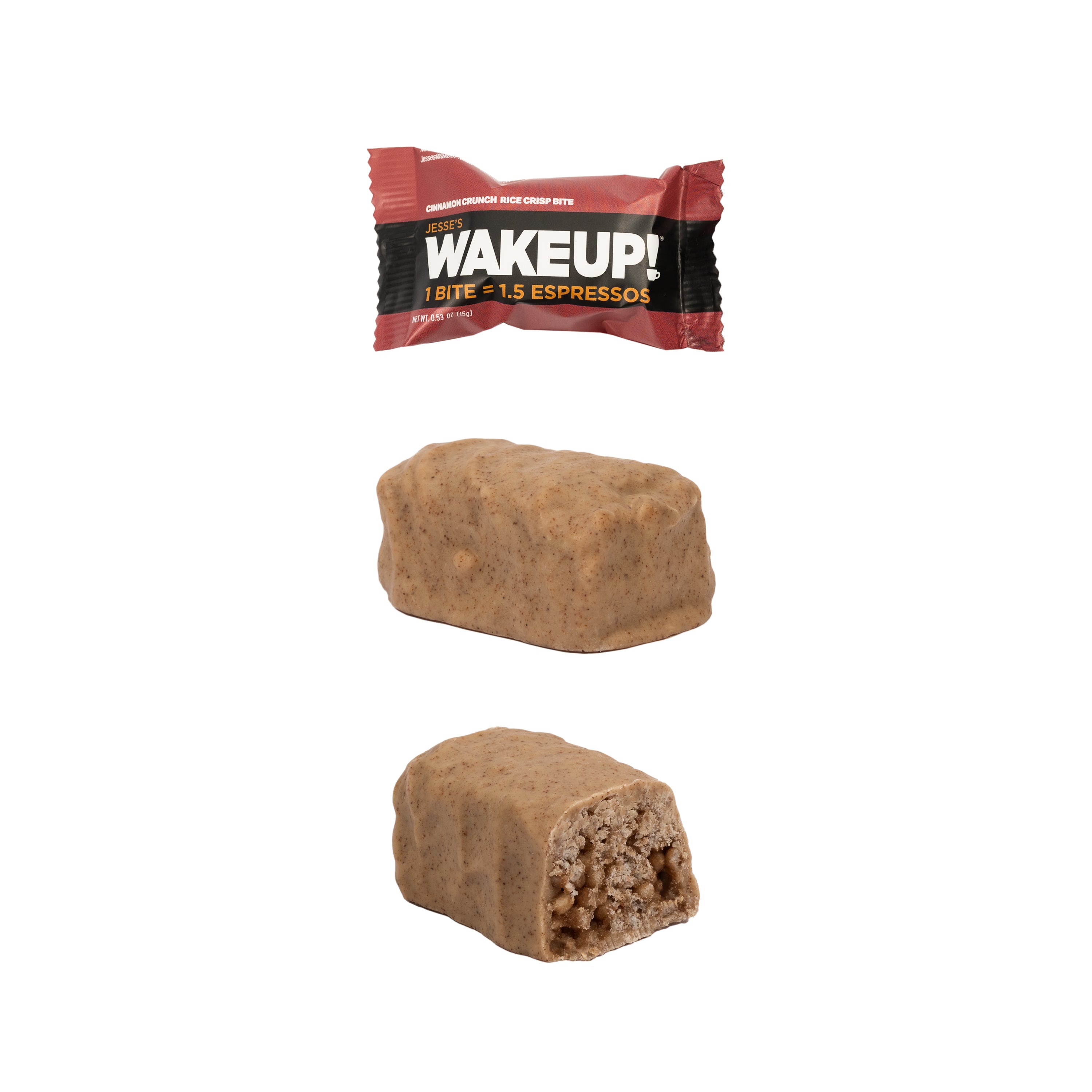 WAKE UP! Caffeinated Cinnamon Crunch Protein Bites - Gluten Free, Vegetarian, 175mg Caffeine (1 Bite = 1.5 Espressos) - Boosts Focus and Clarity - Kosher Ingredients - 8 Pack