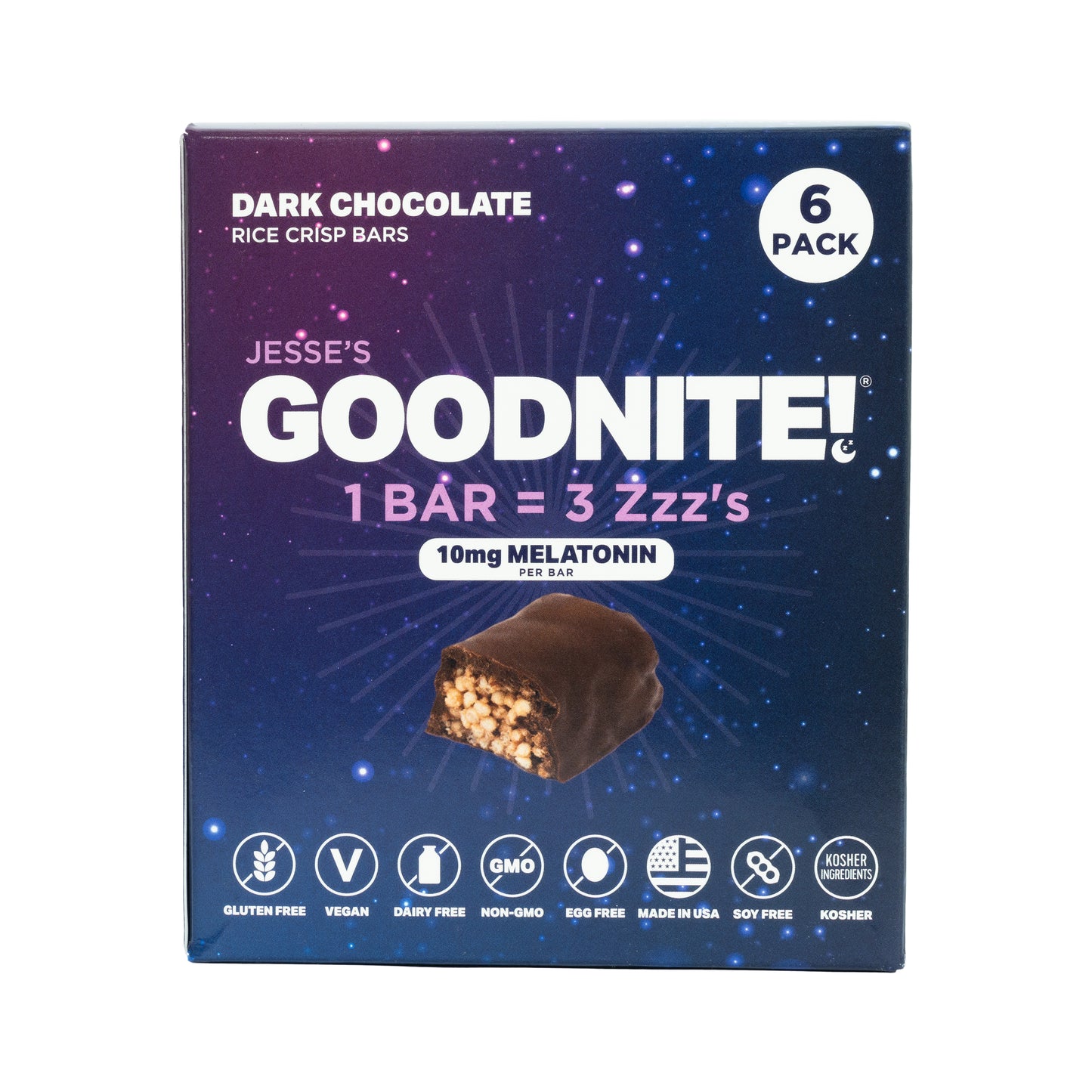 GoodNite! Chocolate Protein Bars with 10mg Melatonin & L-Theanine, Vegan, Gluten-Free, Kosher, Dark Chocolate - Relaxation and Sleep Support - 6 Pack