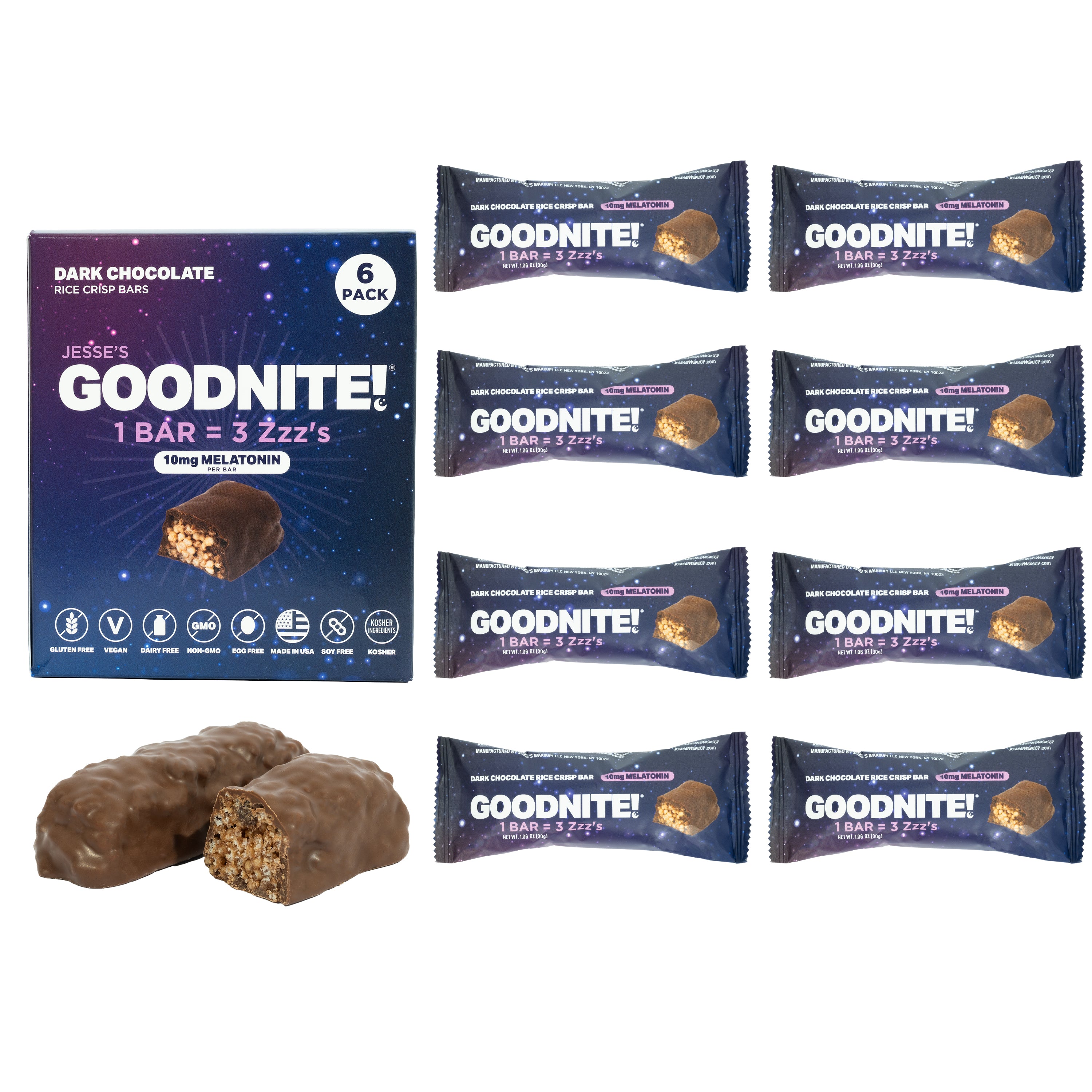 GOODNITE! Chocolate Protein Bars Value Pack – 6 Dark Chocolate Cartons (36 Bars) with 10mg Melatonin & L-Theanine, Vegan, Gluten-Free, Kosher, Dark Chocolate