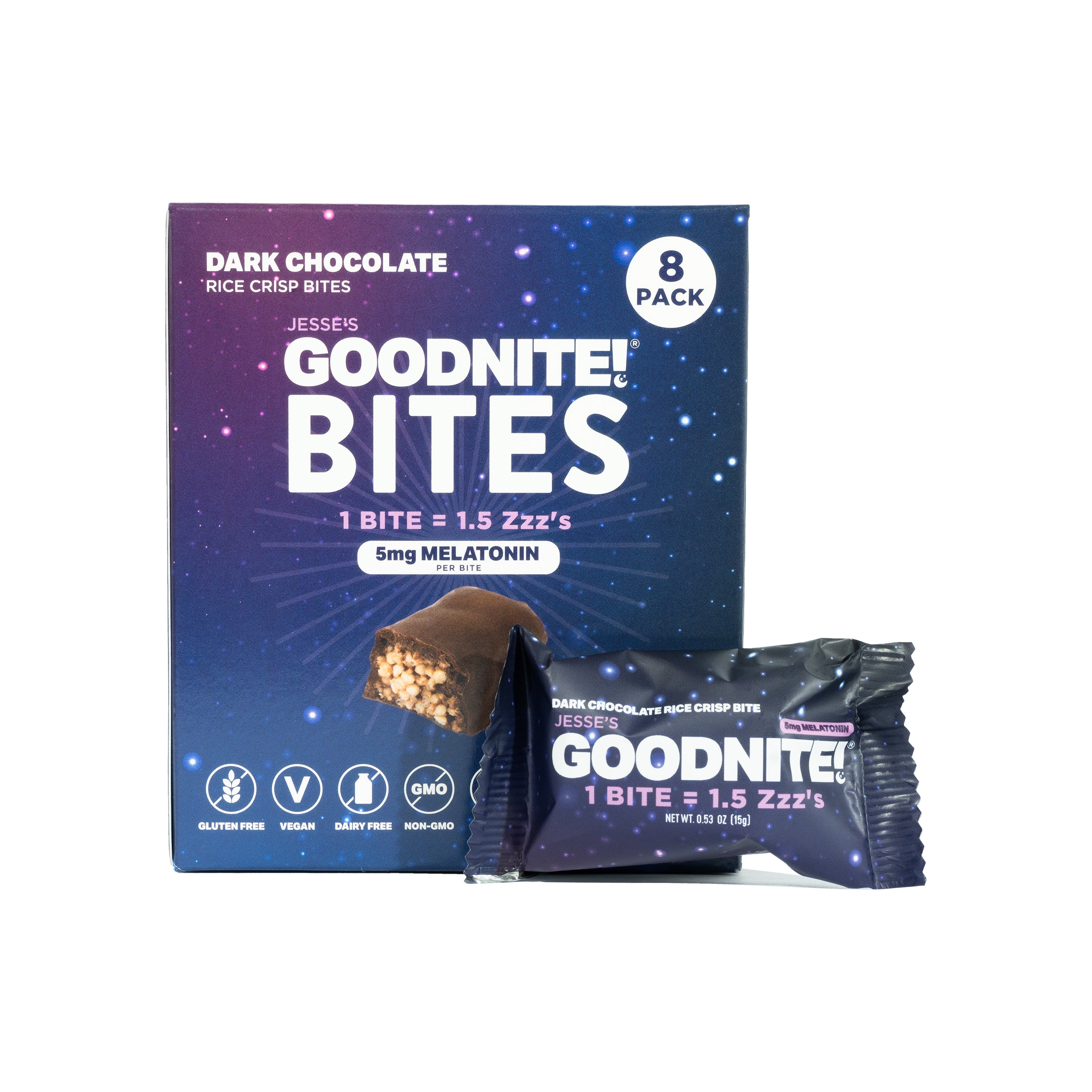 GoodNite! Chocolate Protein Bites with 5mg Melatonin & L-Theanine, Vegan, Gluten-Free, Kosher, Dark Chocolate - Relaxation and Sleep Support - 8 Pack