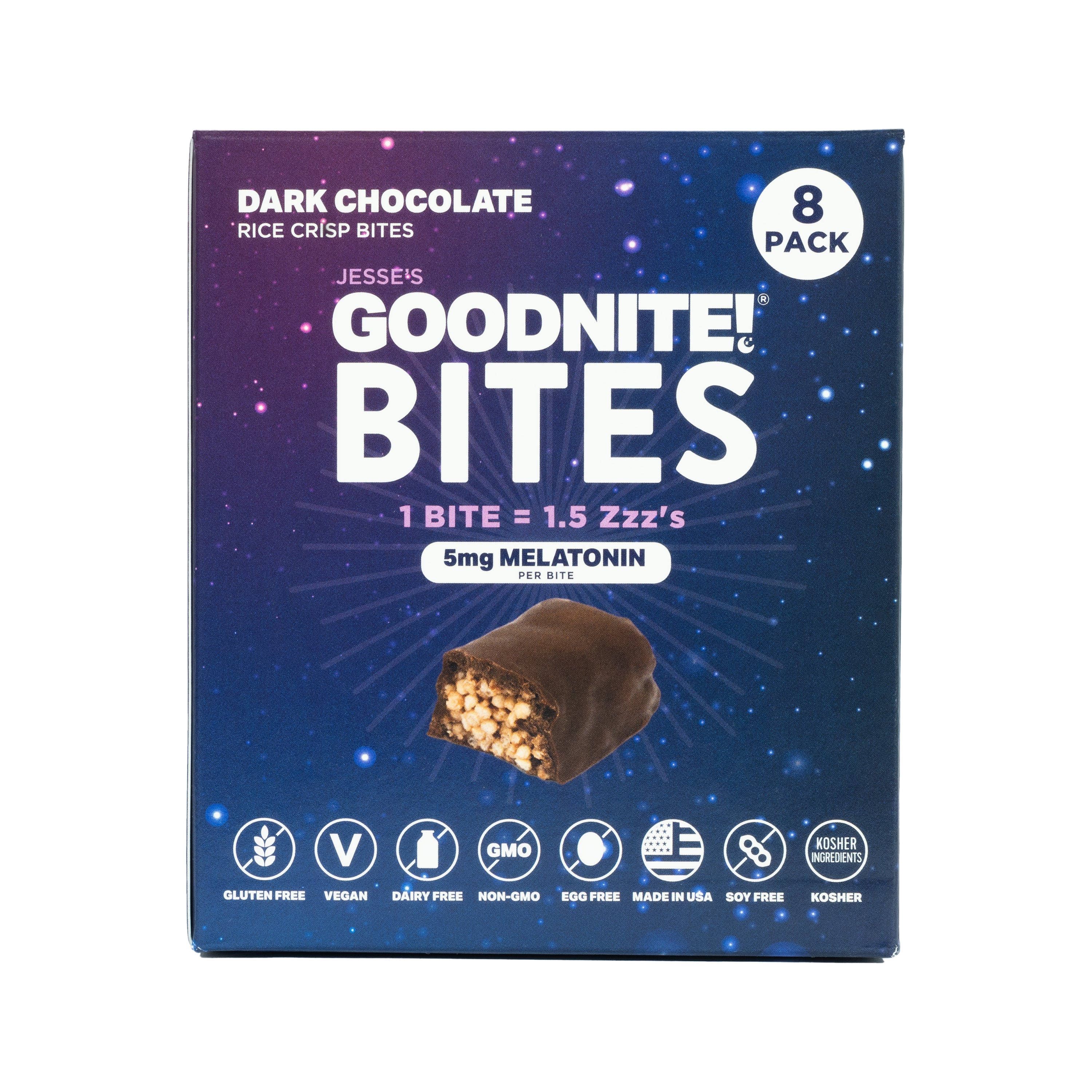 GoodNite! Chocolate Protein Bites with 5mg Melatonin & L-Theanine, Vegan, Gluten-Free, Kosher, Dark Chocolate - Relaxation and Sleep Support - 8 Pack