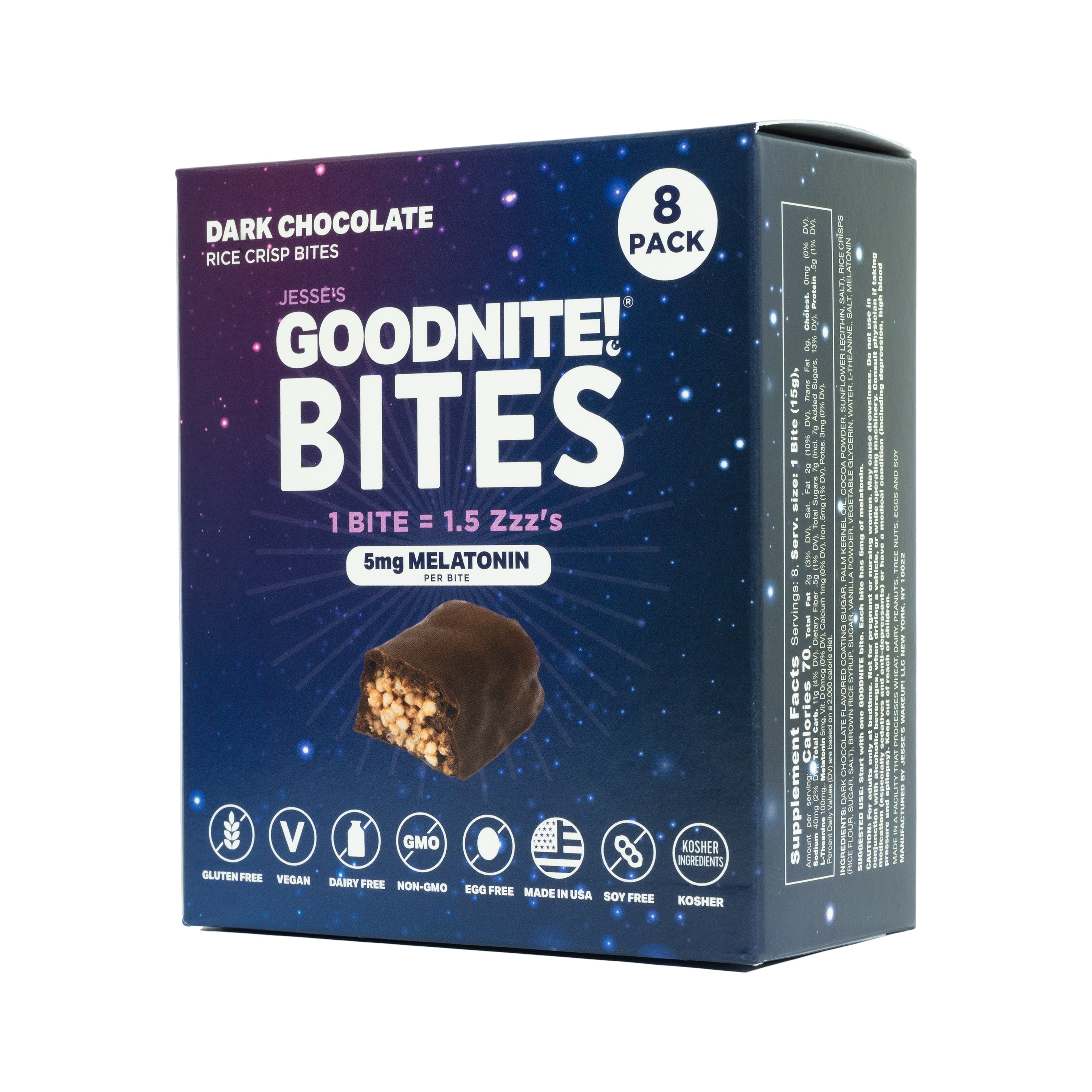 GoodNite! Chocolate Protein Bites with 5mg Melatonin & L-Theanine, Vegan, Gluten-Free, Kosher, Dark Chocolate - Relaxation and Sleep Support - 8 Pack