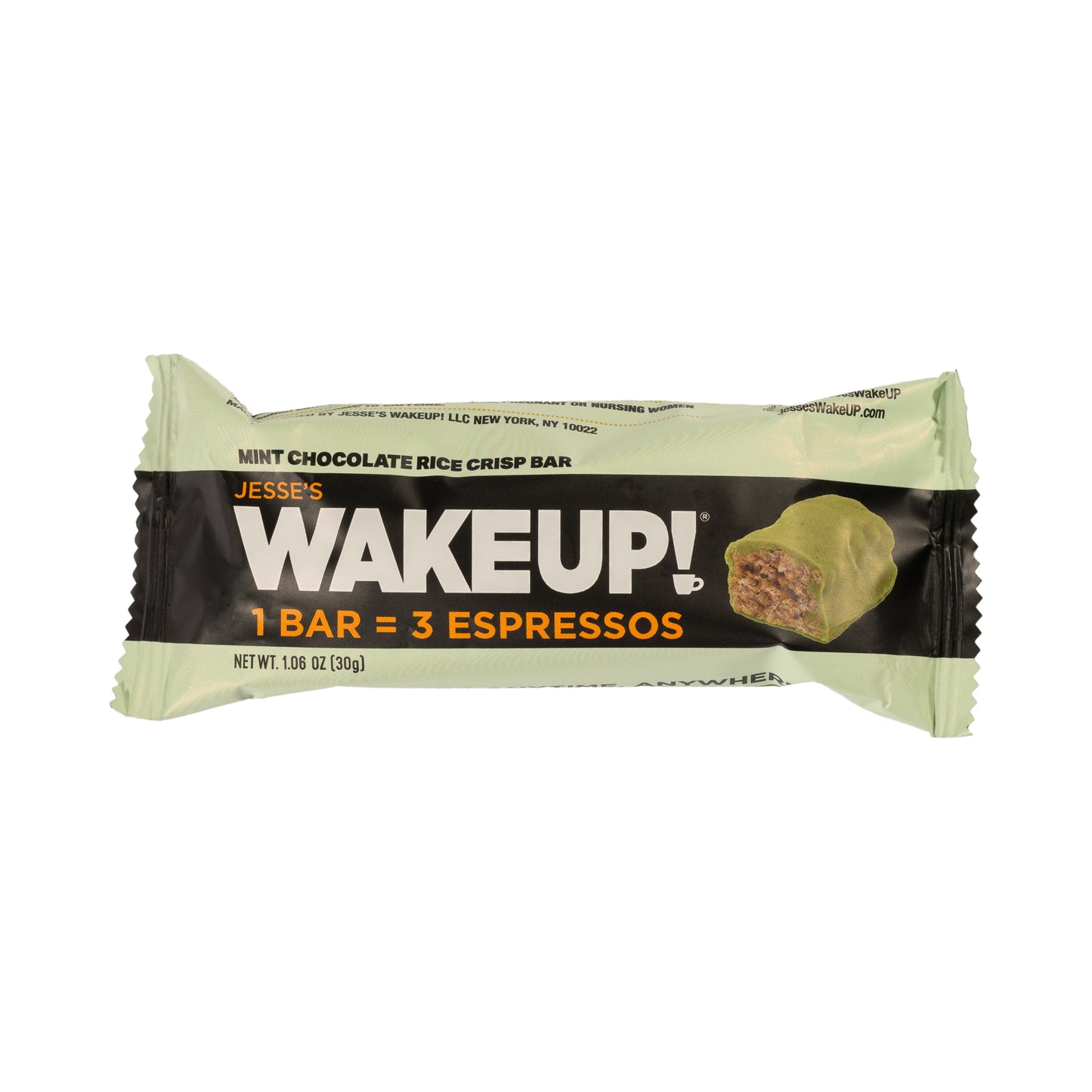 WAKE UP! Caffeinated Mint Chocolate Protein Bars - Gluten Free, Vegetarian, 350mg Caffeine (1 Bar = 3 Espressos) - Boosts Focus and Clarity - Kosher Ingredients - 6 Pack