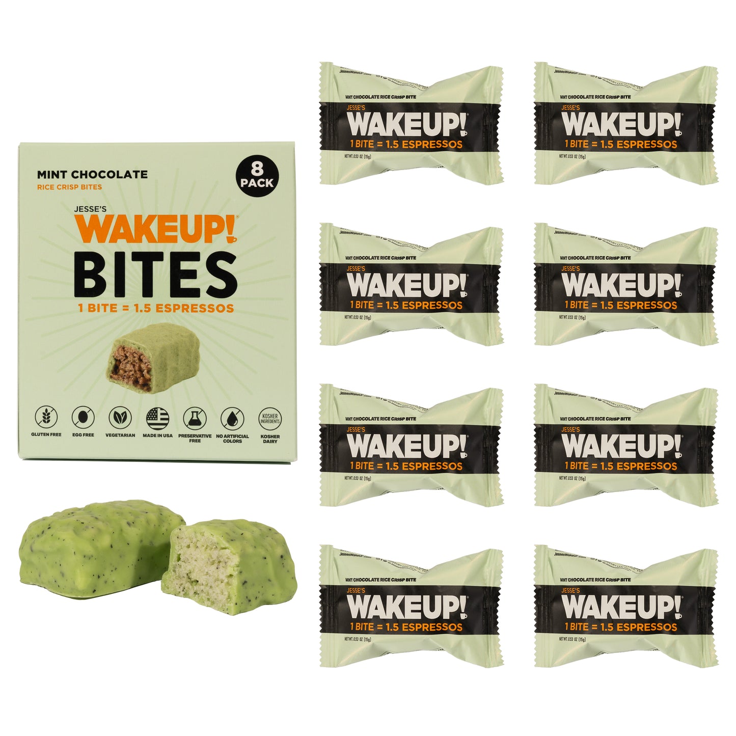 VARIETY PACK (48 Bites, 6 Cartons) WAKE UP! Caffeinated Protein Bites, All 6 Flavor - 175mg Caffeine (1 Bite = 1.5 Espressos)