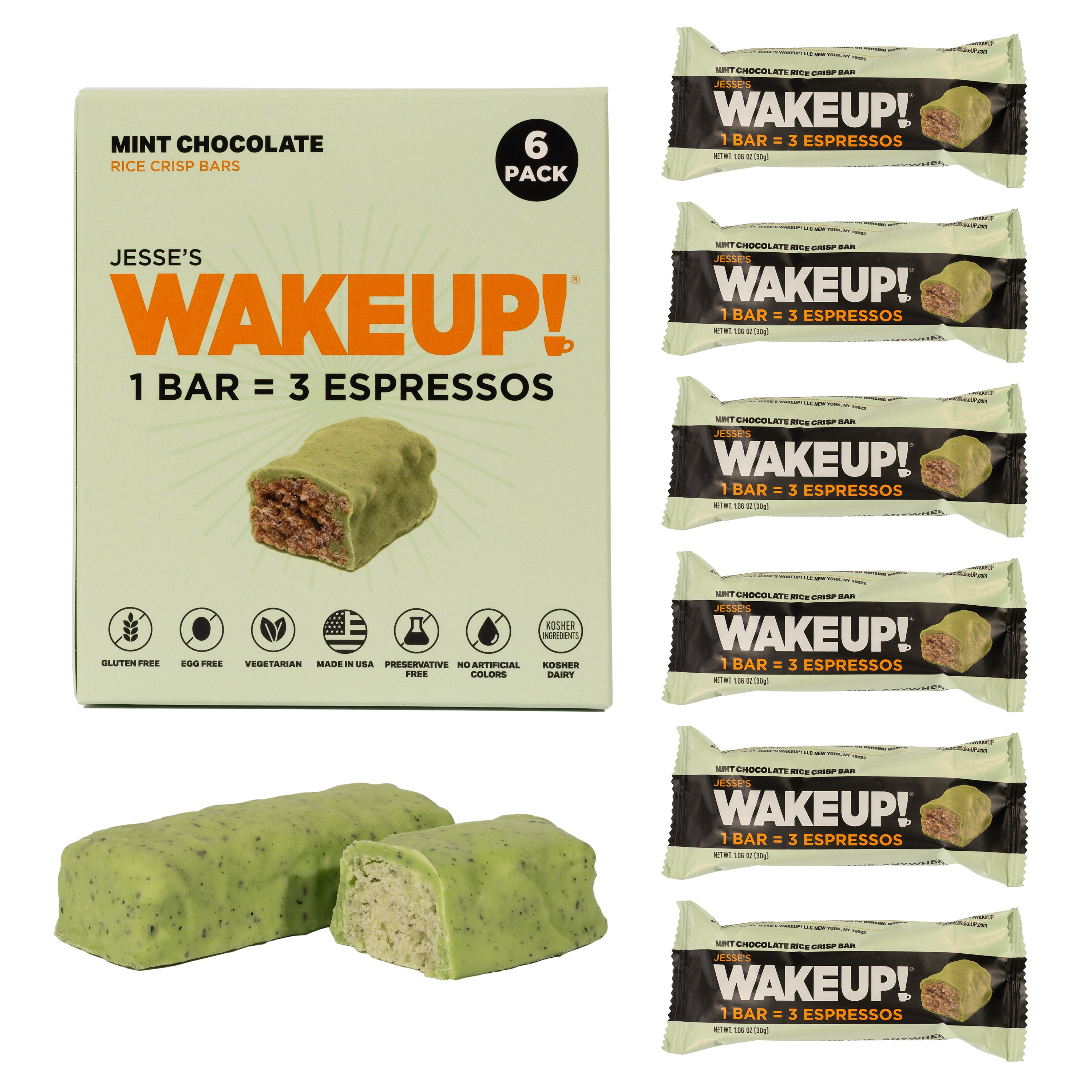 VARIETY PACK (36 Bars, 6 Cartons) WAKE UP! Caffeinated Protein Bars, All 6 Flavor - 350mg Caffeine (1 Bar = 3 Espressos)