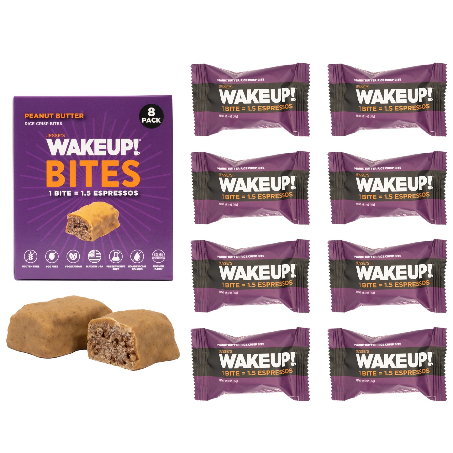 VARIETY PACK (48 Bites, 6 Cartons) WAKE UP! Caffeinated Protein Bites, All 6 Flavor - 175mg Caffeine (1 Bite = 1.5 Espressos)