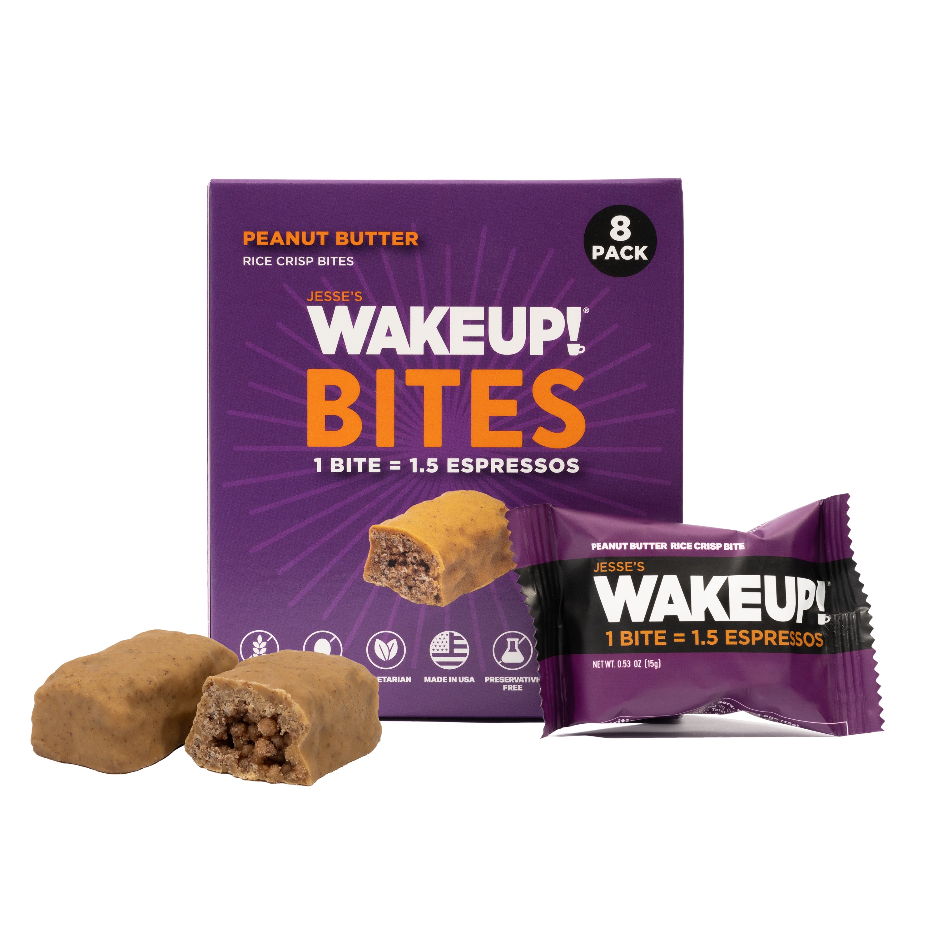 WAKE UP! Caffeinated Protein Bites Value Pack – 6 Cartons (48 Bites) – 3 Caramel & 3 Peanut Butter – 175mg Caffeine (1 Bite = 1.5 Espressos) – Gluten-Free, Vegetarian, Kosher – Boosts Focus & Clarity