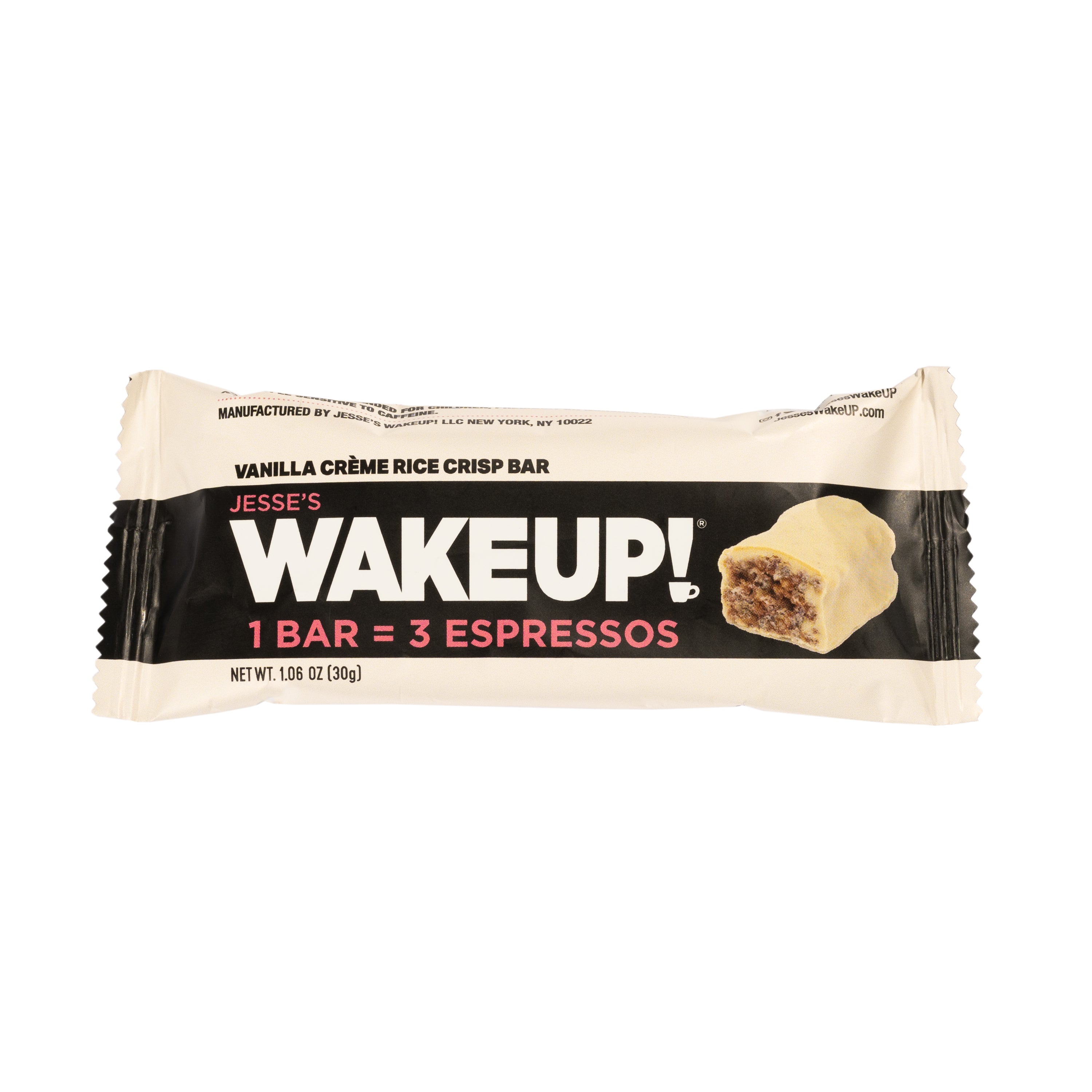 WAKE UP! Caffeinated Vanilla Creme Protein Bars - Gluten Free, Vegetarian, 350mg Caffeine (1 Bar = 3 Espressos) - Boosts Focus and Clarity - Kosher Ingredients - 6 Pack